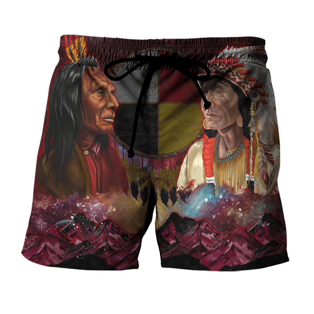 Sitting Bull and Chief Joseph Galaxy Color Native American Customized All Overprinted Men Shorts