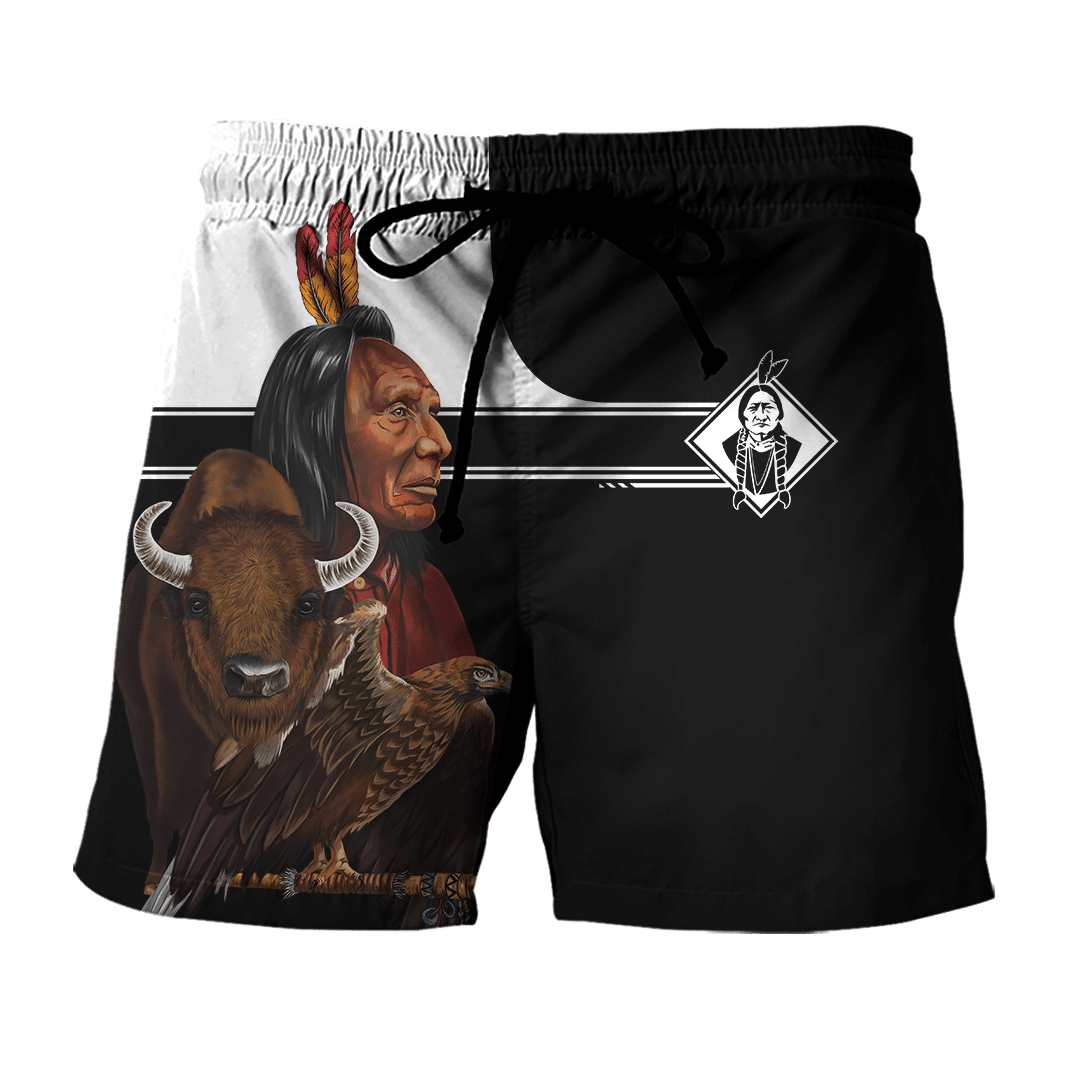 Sitting Bull Chief Eagle Black Color Native American Customized All Overprinted Men Shorts