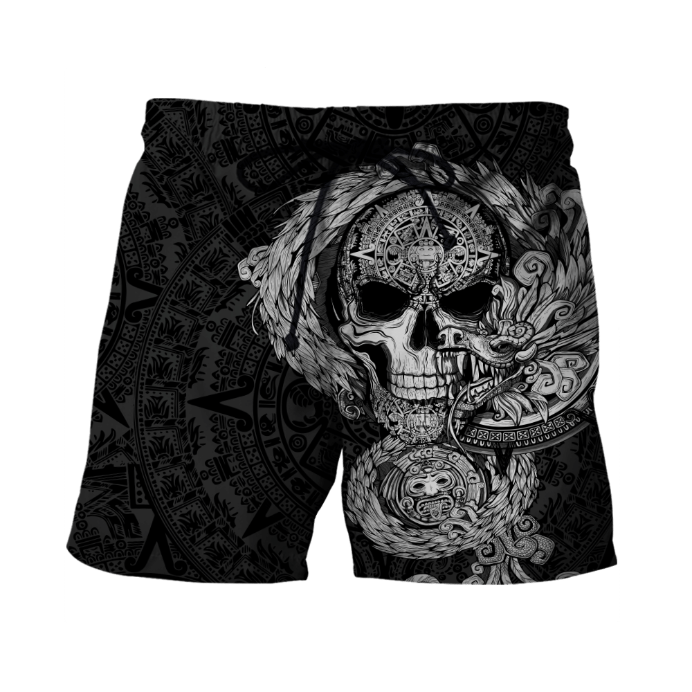 Mexico Aztec Quetzalcoatl Skull Tattoo All Over Printed Unisex Men Shorts