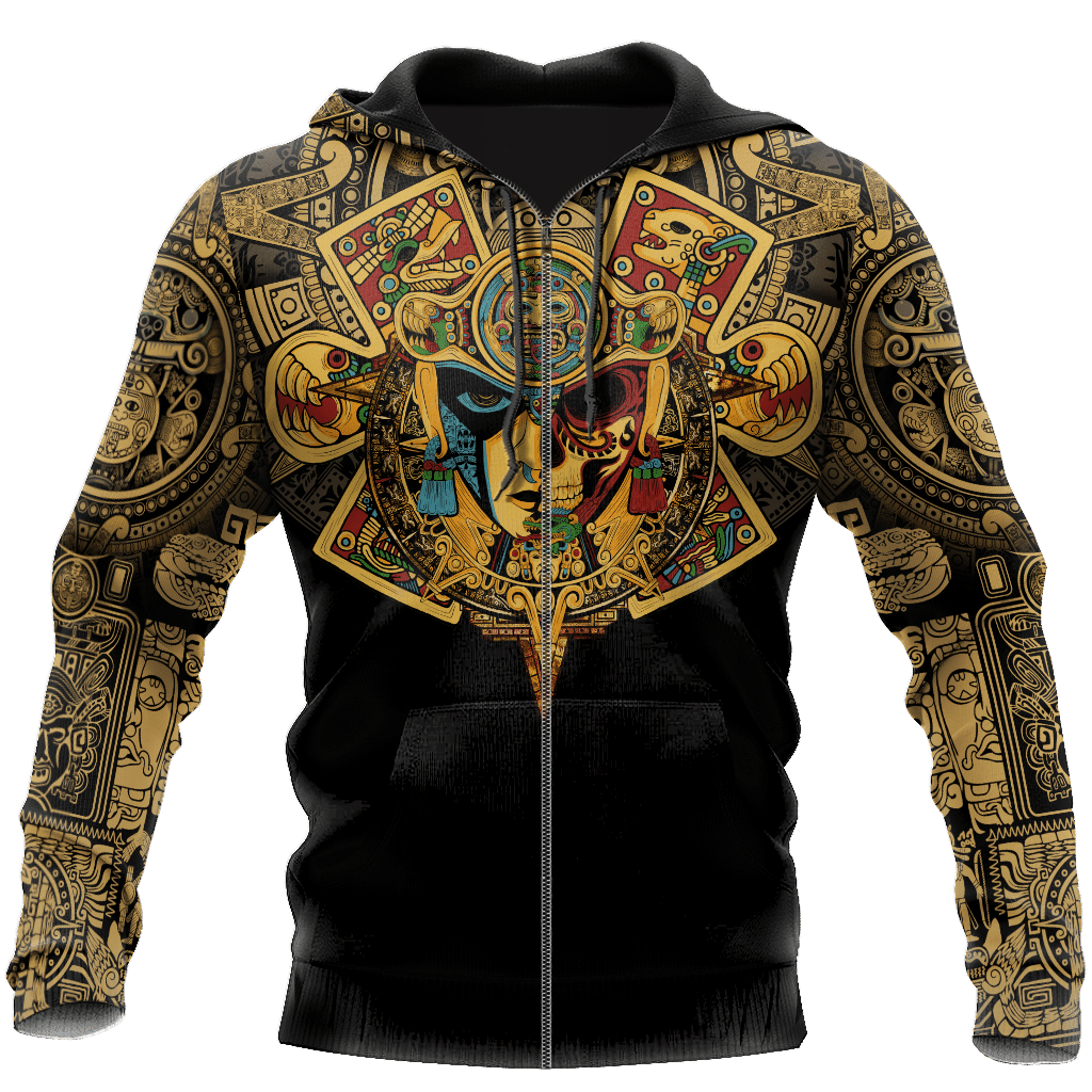 Mexico Aztec Skull Warrior Sun Stone All Over Printed Hoodie Unisex