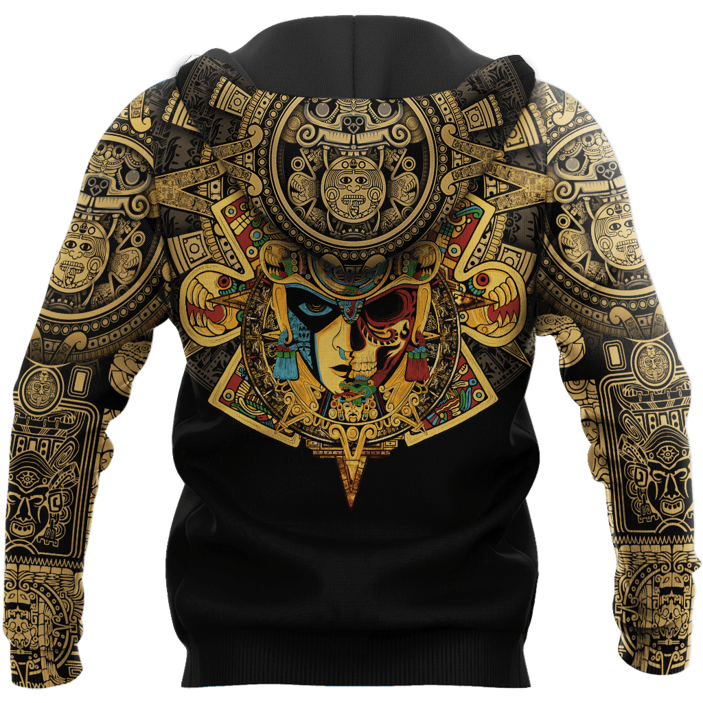 Mexico Aztec Skull Warrior Sun Stone All Over Printed Hoodie Unisex