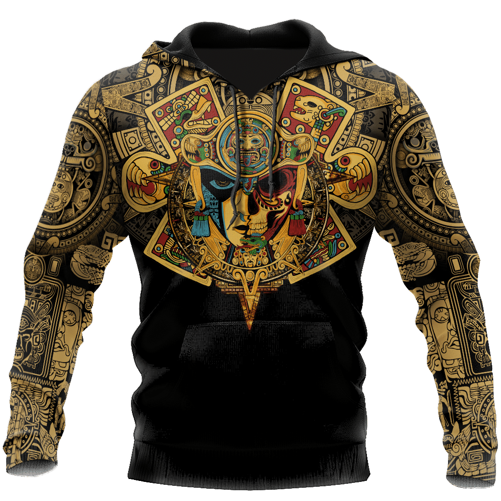 Mexico Aztec Skull Warrior Sun Stone All Over Printed Hoodie Unisex