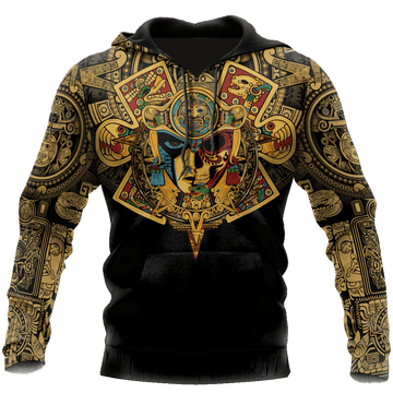 Mexico Aztec Skull Warrior Sun Stone All Over Printed Hoodie Unisex
