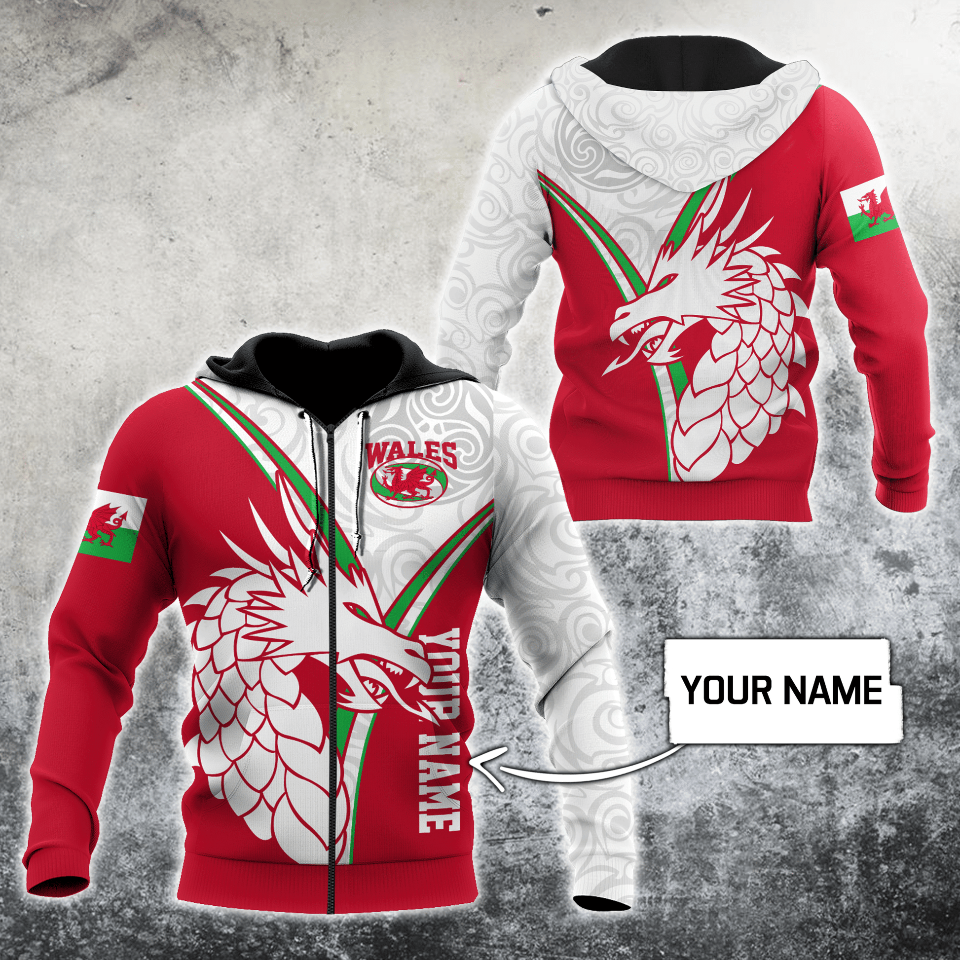 Premium Custom 3D Printed Wales Dragon Hoodie