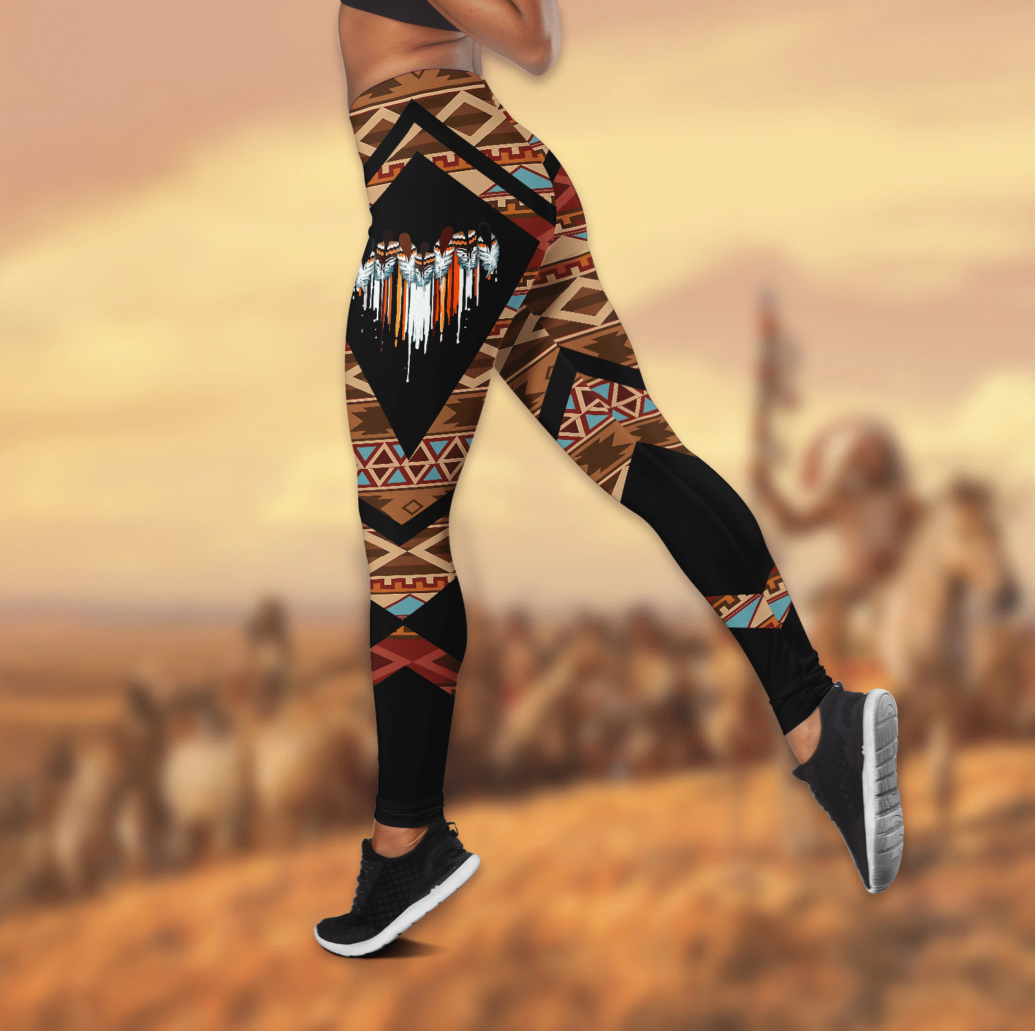 Native American Brocade Patterns All Over Printed Leggings and Hollow Tank - AM Style Design