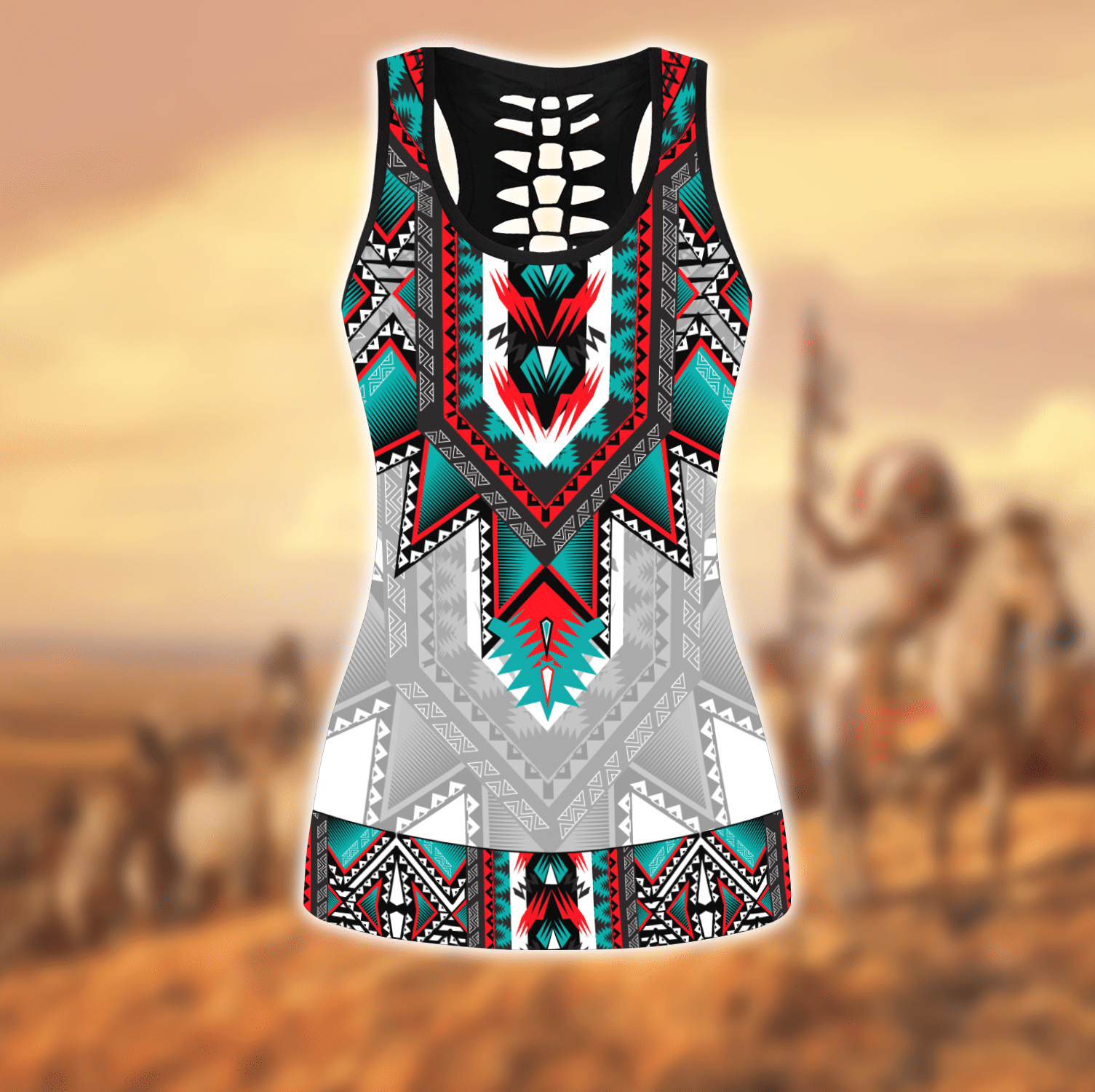 Brocade Patterns Native American All Over Printed Leggings and Hollow Tank- AM Style Design