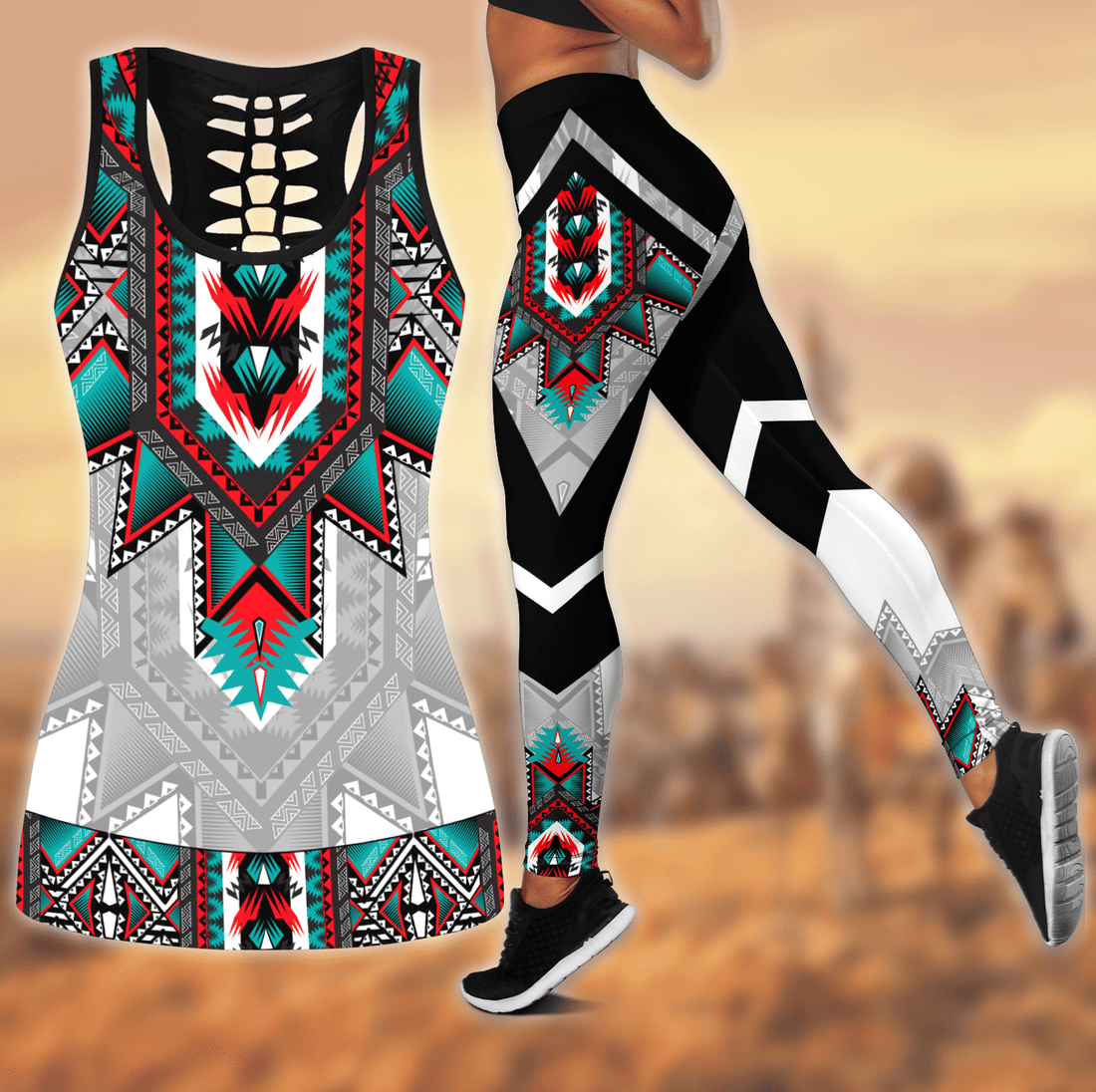 Brocade Patterns Native American All Over Printed Leggings and Hollow Tank- AM Style Design