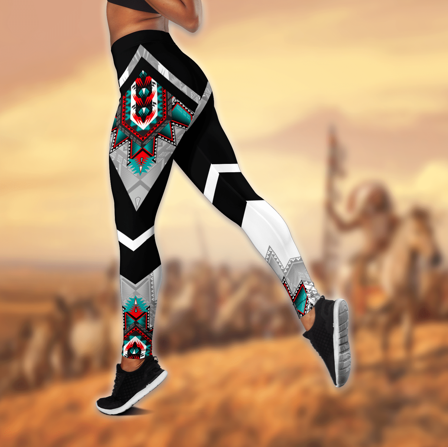 Brocade Patterns Native American All Over Printed Leggings and Hollow Tank- AM Style Design
