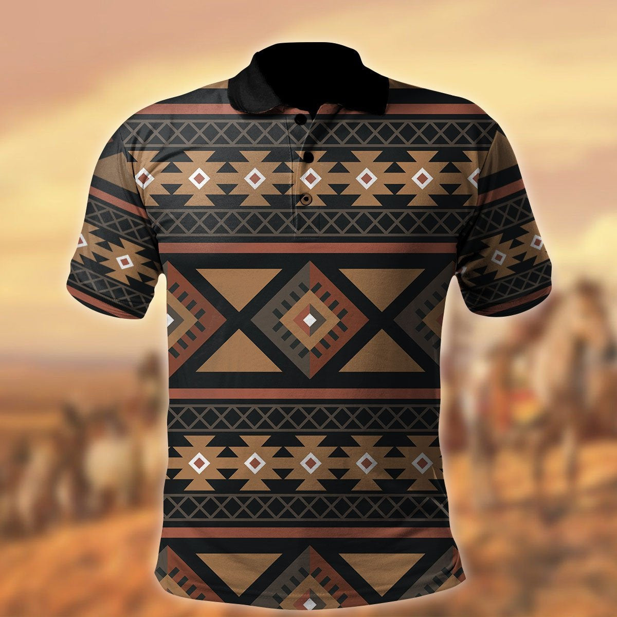 Brown Navajo Pattern Native American All Over Printed Polo Shirt