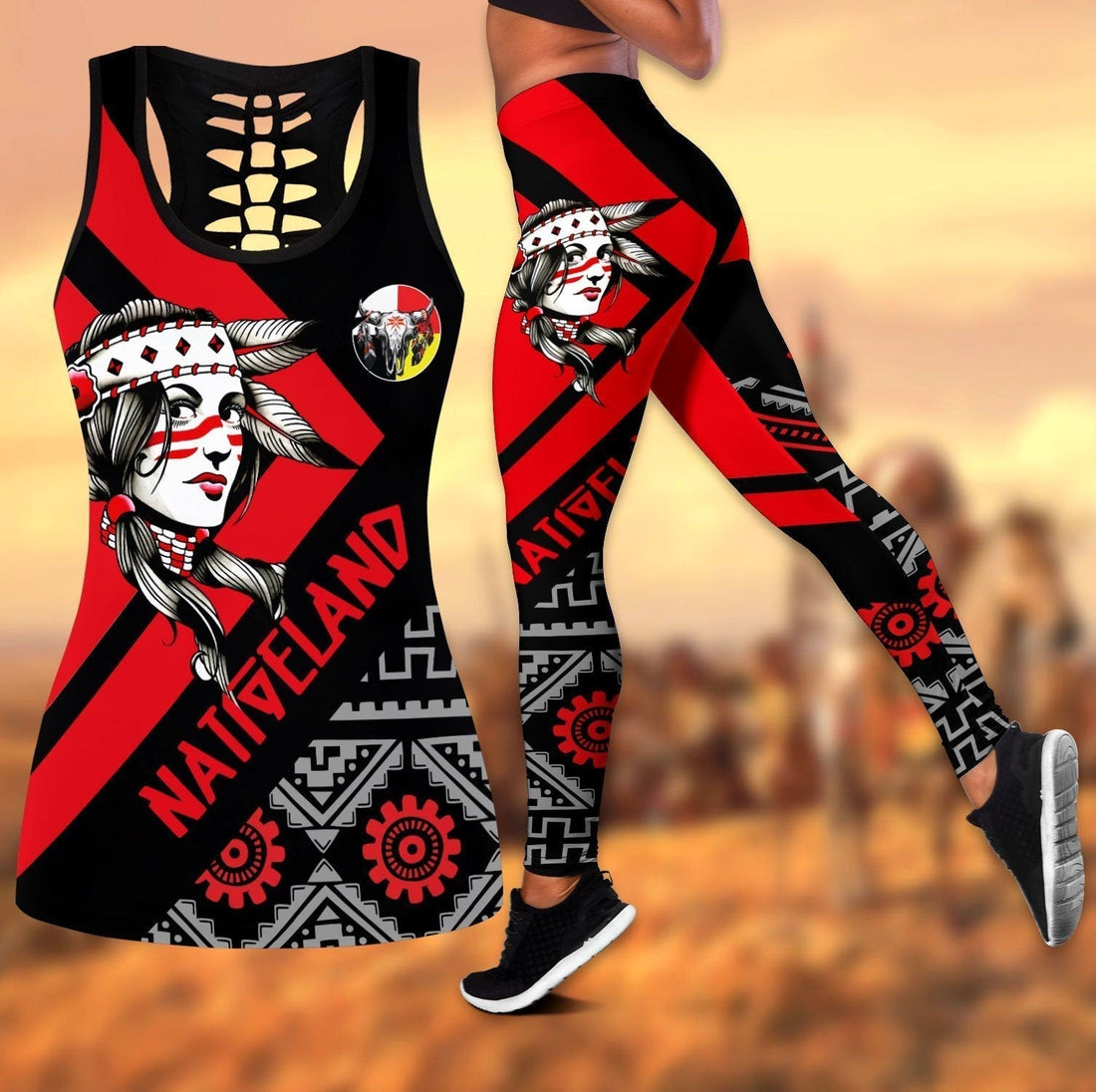 Native Girl Native American All Over Printed Leggings and Hollow Tank