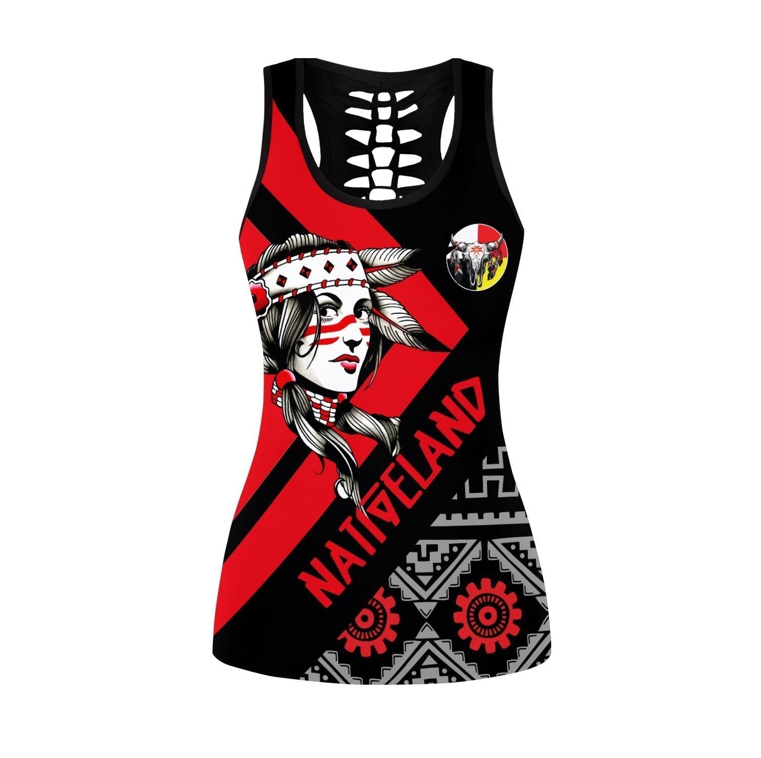 Native Girl Native American All Over Printed Leggings and Hollow Tank