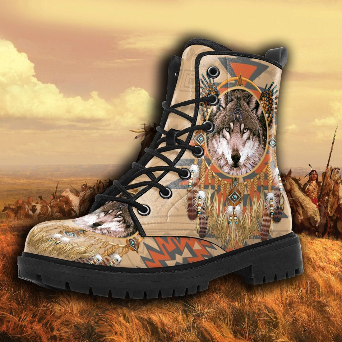 Native American wolf spirit leather Boots 3D