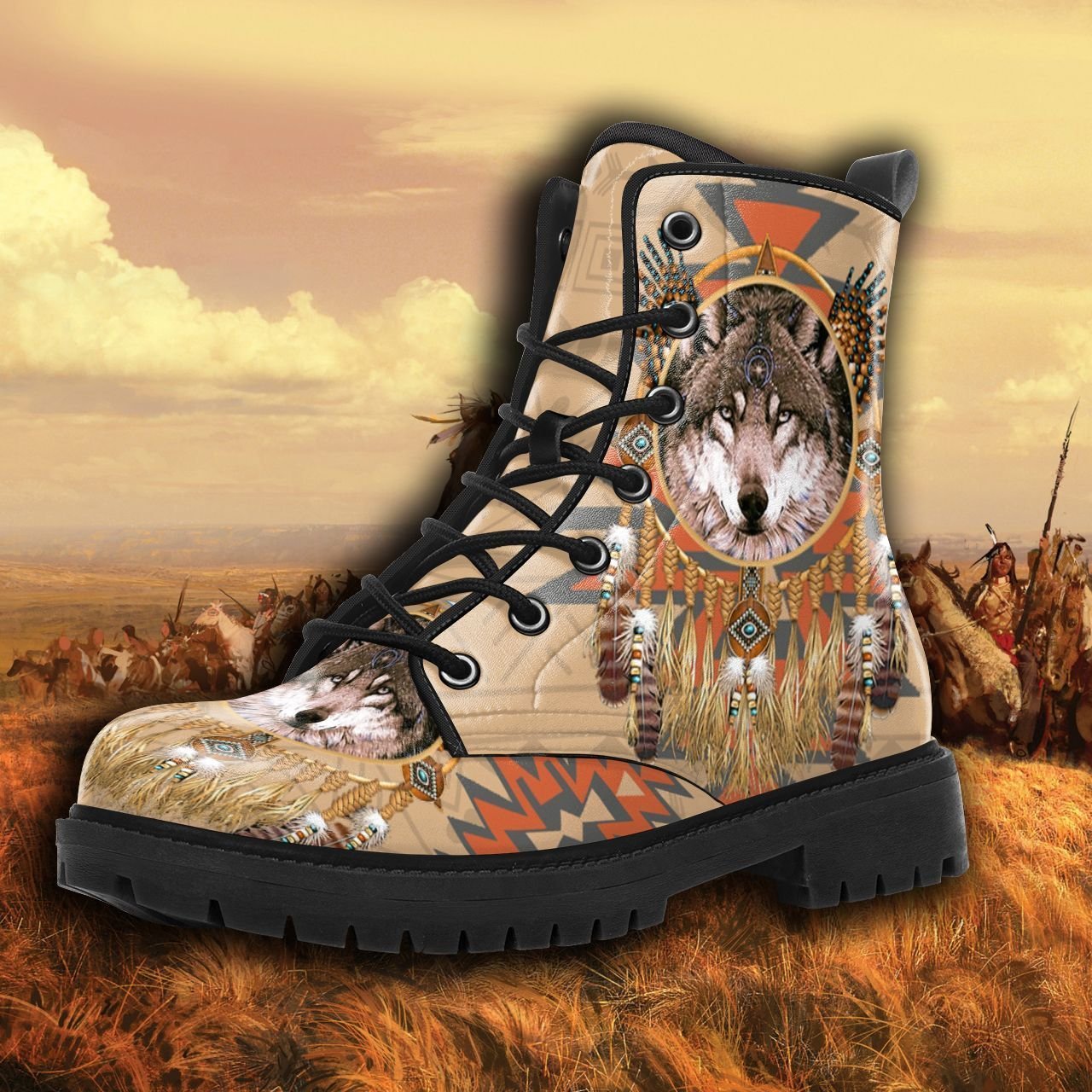Native American wolf spirit leather Boots 3D