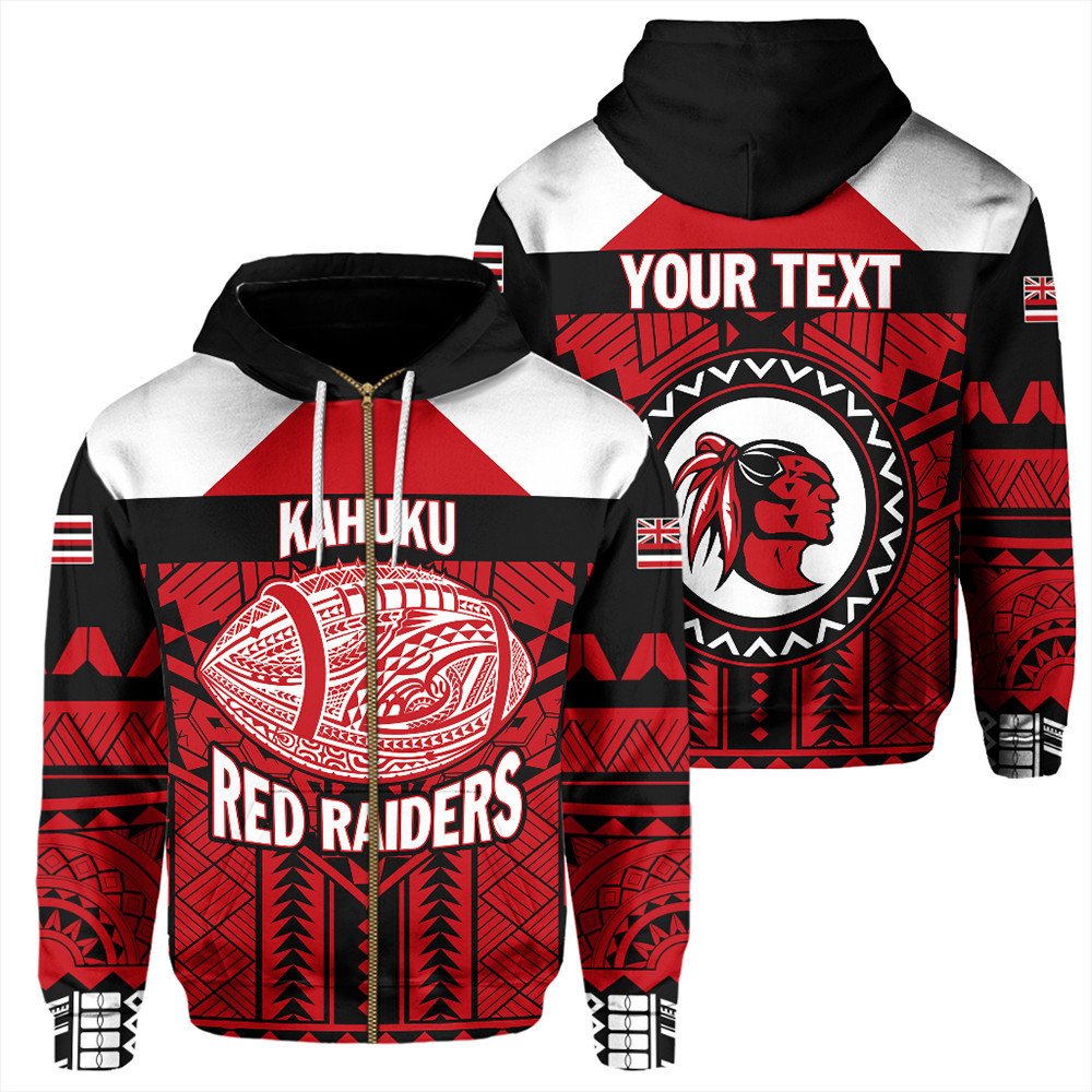 Polynesian Hoodie Custom Hawaiian High Kahuku Red Raiders Football Zip Hoodie LT10