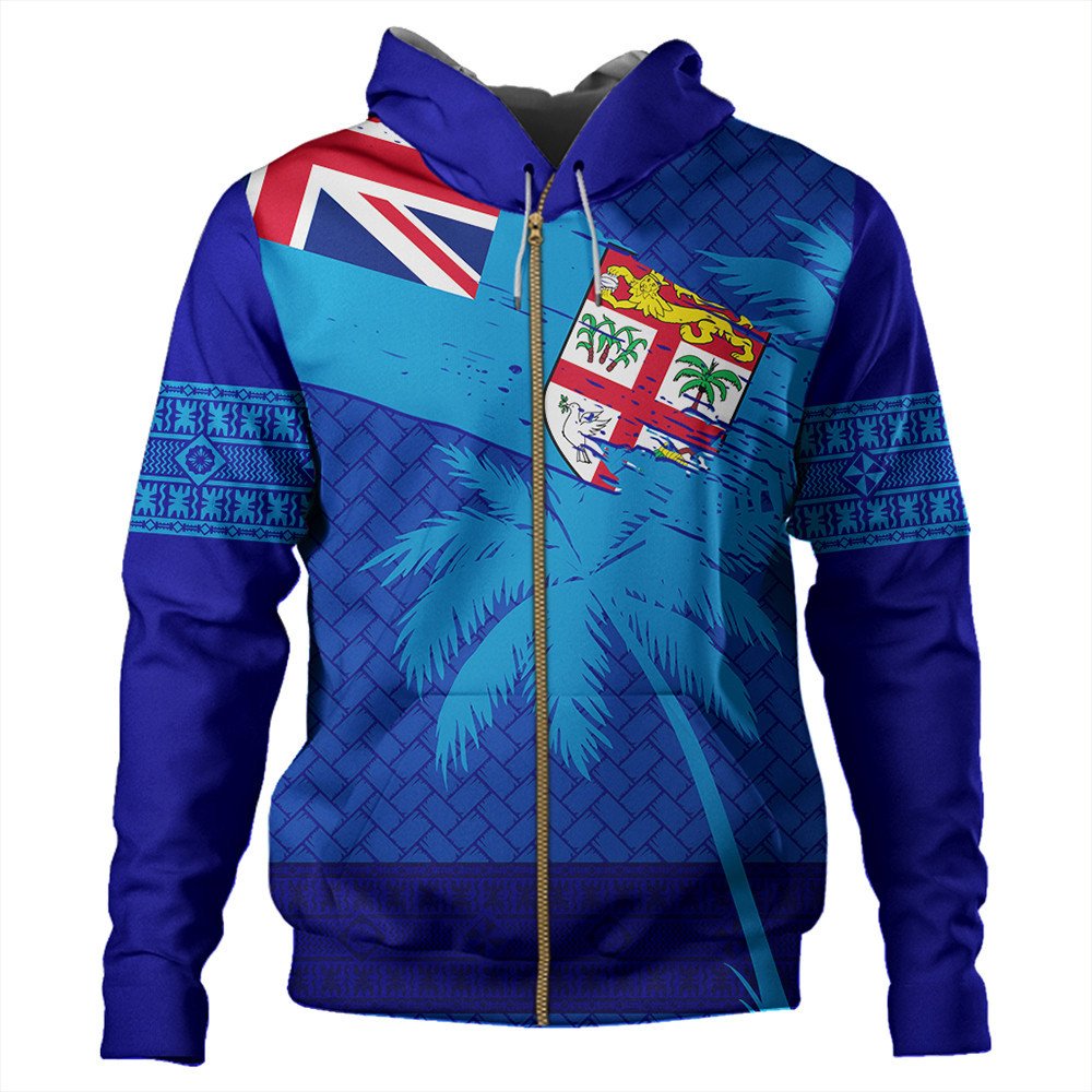 Polynesian Hoodie Fiji Palm Tree Zip Hoodie Coat Of Arms LT10