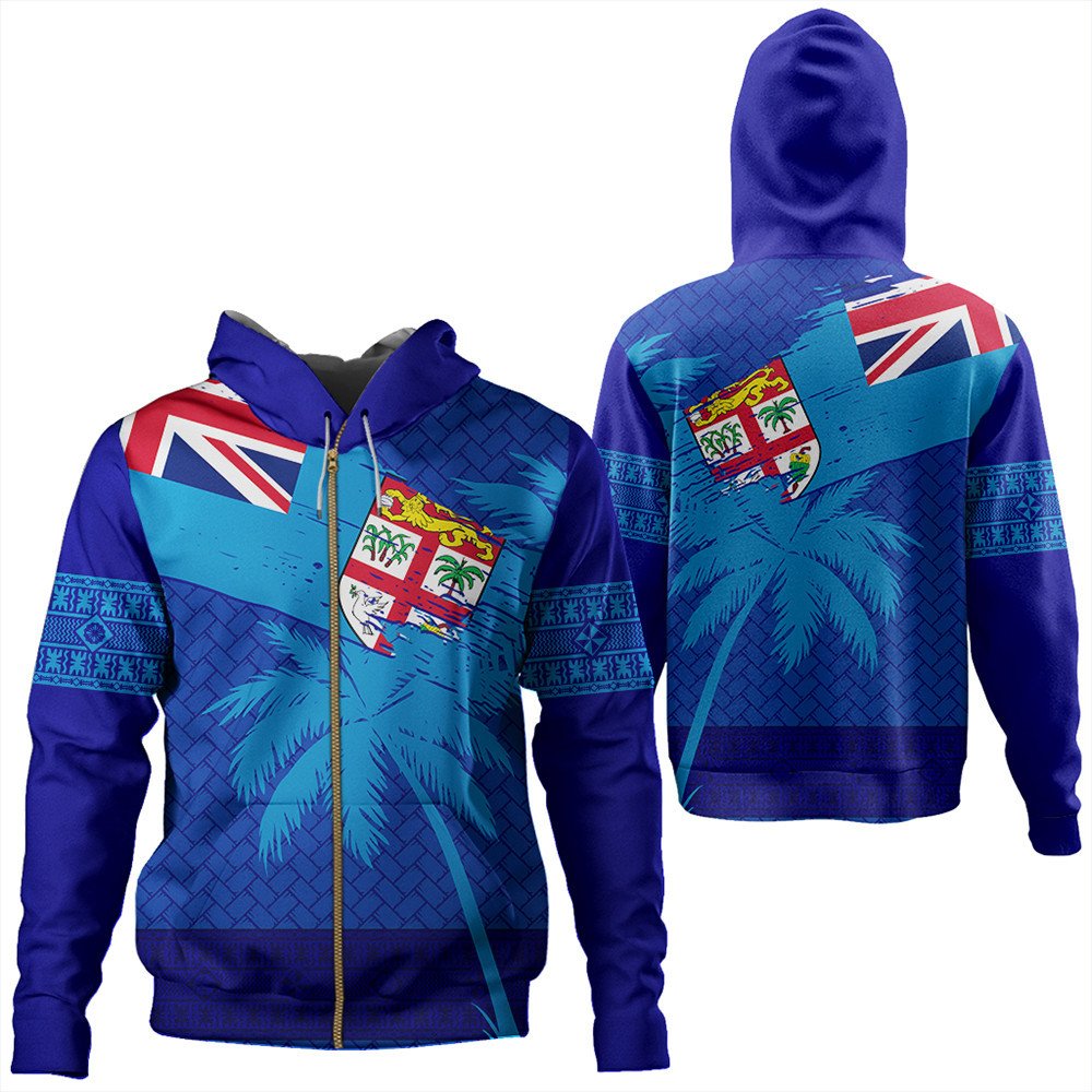 Polynesian Hoodie Fiji Palm Tree Zip Hoodie Coat Of Arms LT10