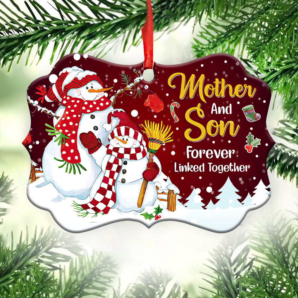 Snowman Mother And Son Forever Linked Together Horizontal Ornament