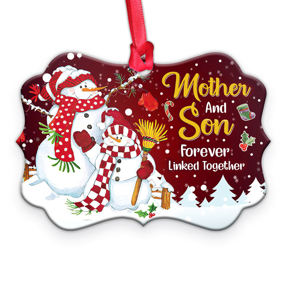 Snowman Mother And Son Forever Linked Together Horizontal Ornament
