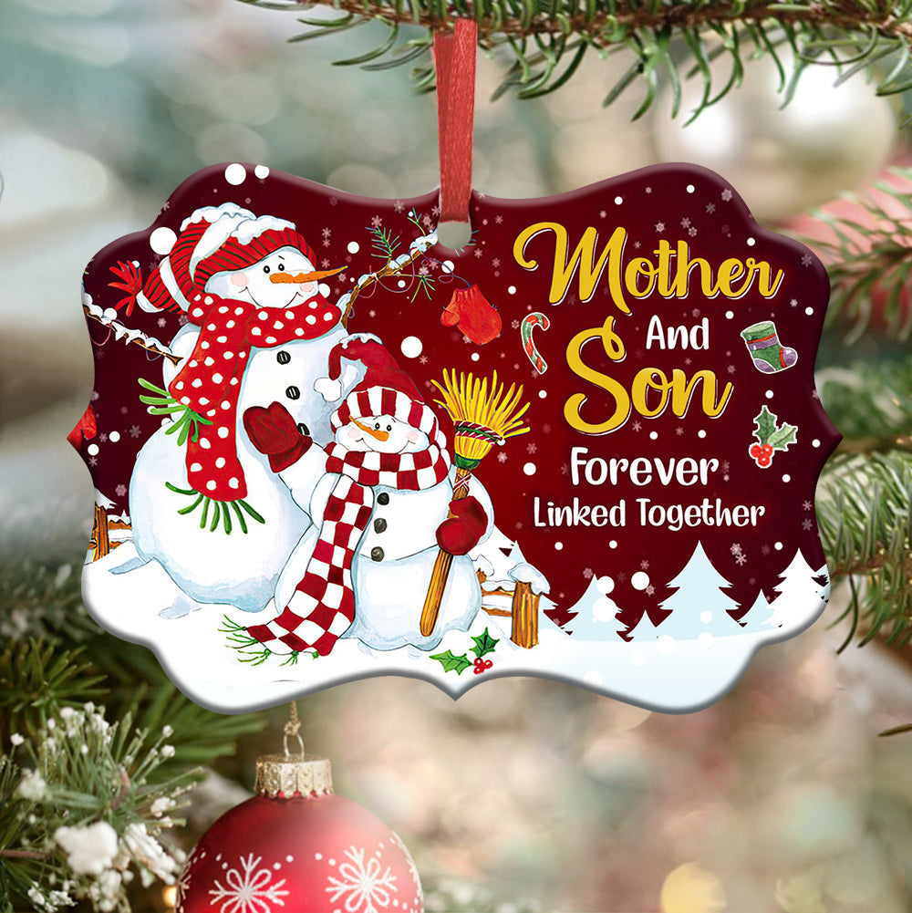 Snowman Mother And Son Forever Linked Together Horizontal Ornament