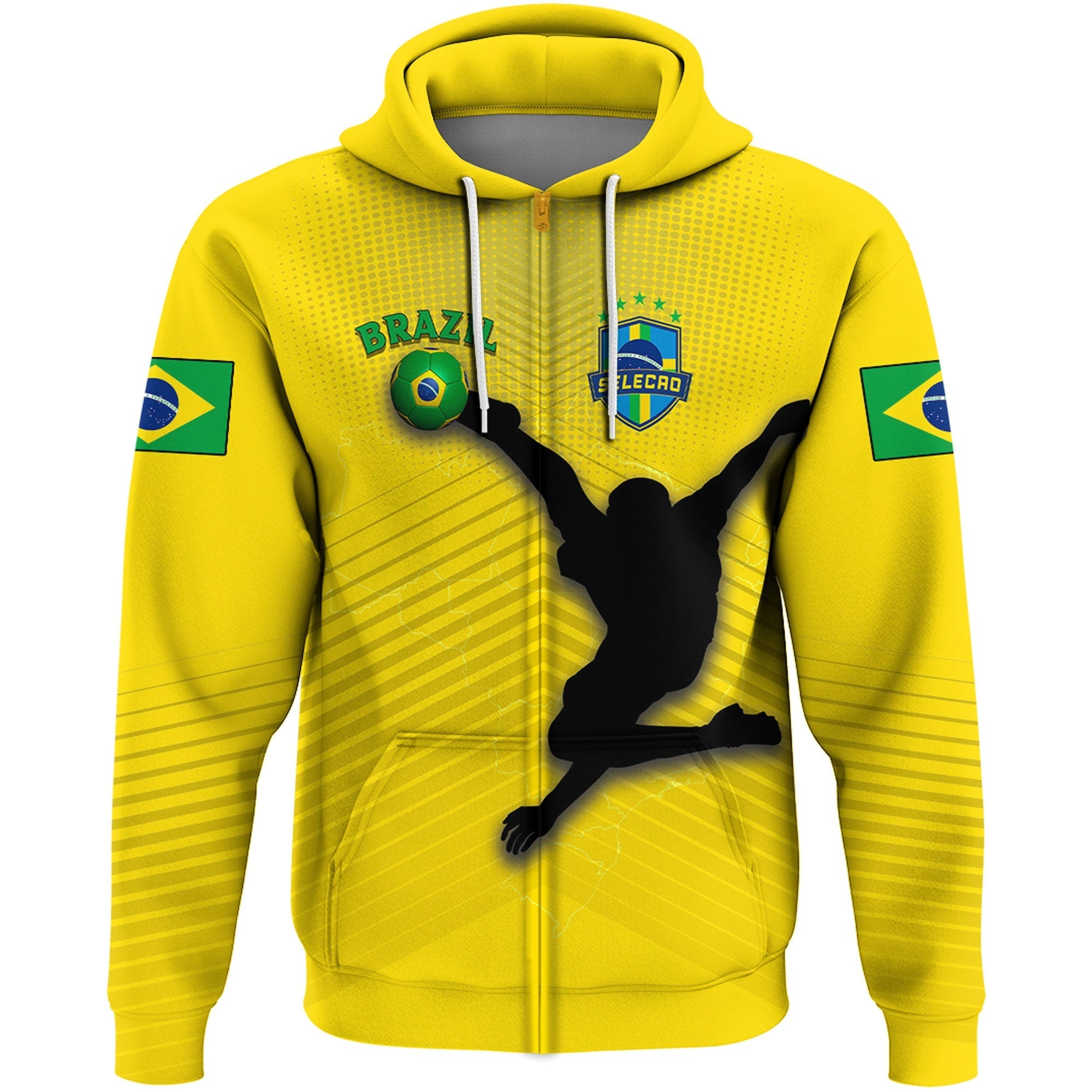 Brazil Soccer Style Zip Hoodie