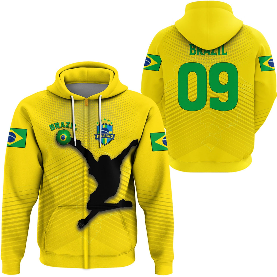 Brazil Soccer Style Zip Hoodie