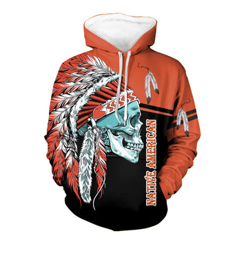 Red Skull Chief Native American 3D Hoodie LT10