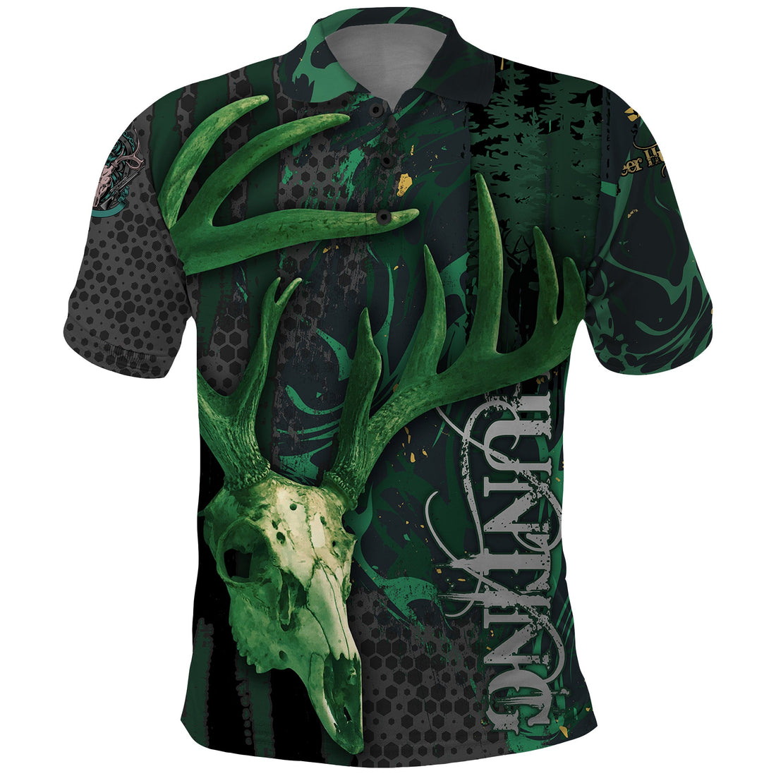 Deer Hunting Green Grunge Pattern Polo Shirt TS04