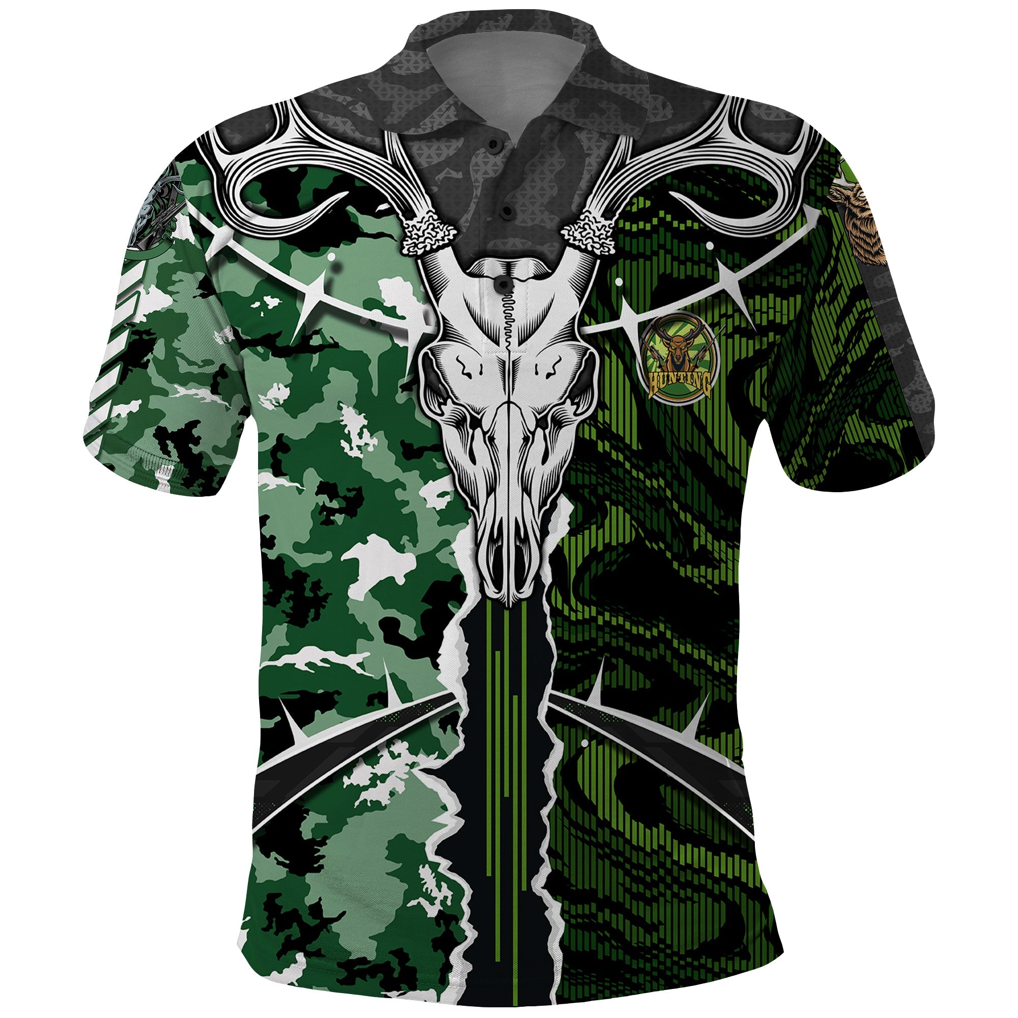 Deer Hunting Green Abstract Pattern Polo Shirt TS04