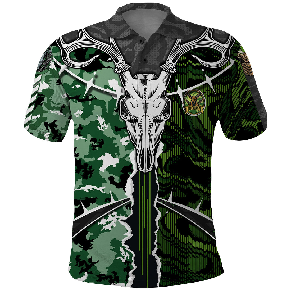 Deer Hunting Green Abstract Pattern Polo Shirt TS04