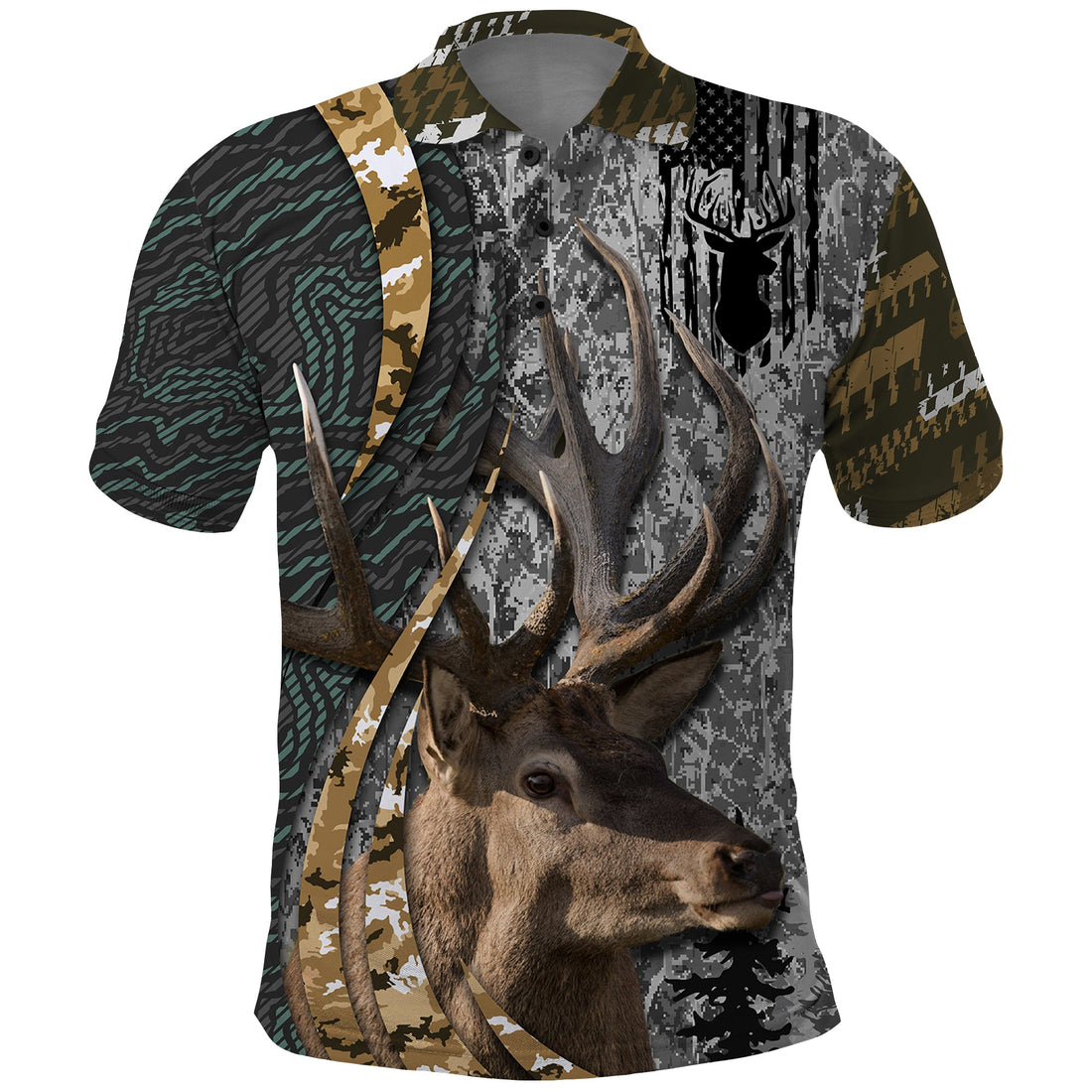 Deer Hunting Abstract Grunge Pattern Polo Shirt TS04