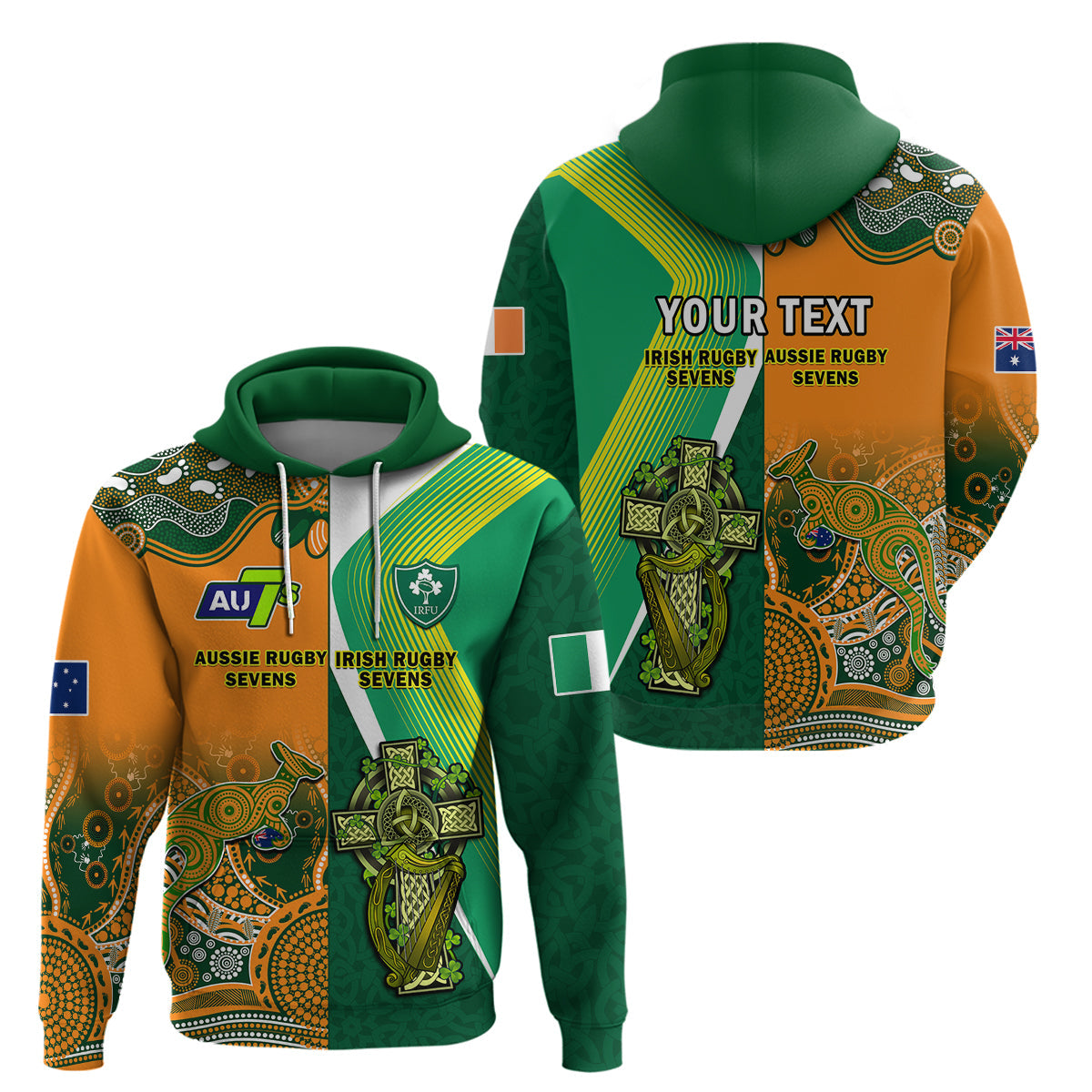 Custom Ireland and Australia Rugby Sevens Irish Sevens Mix Aussie Sevens Hoodie LT14