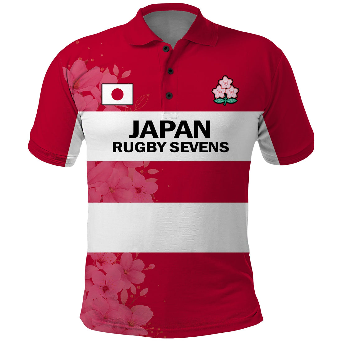 (Custom Text And Number) Japan Rugby 7s Japanese Cherry Blossom Polo Shirt LT14