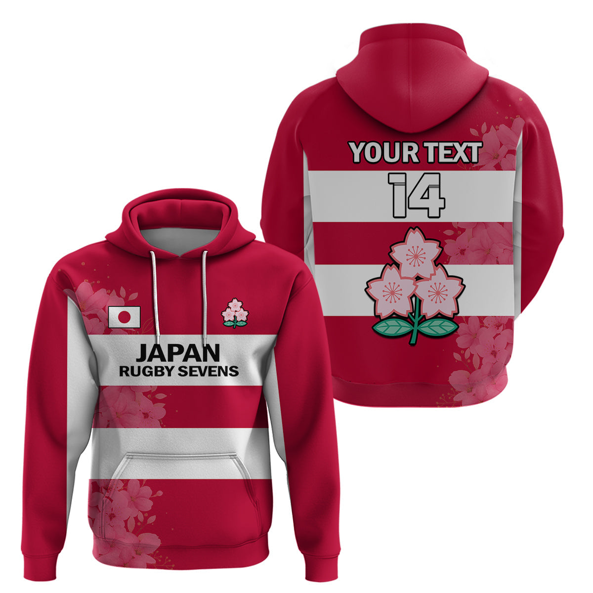 Custom Japan Rugby 7s Japanese Cherry Blossom Hoodie LT14