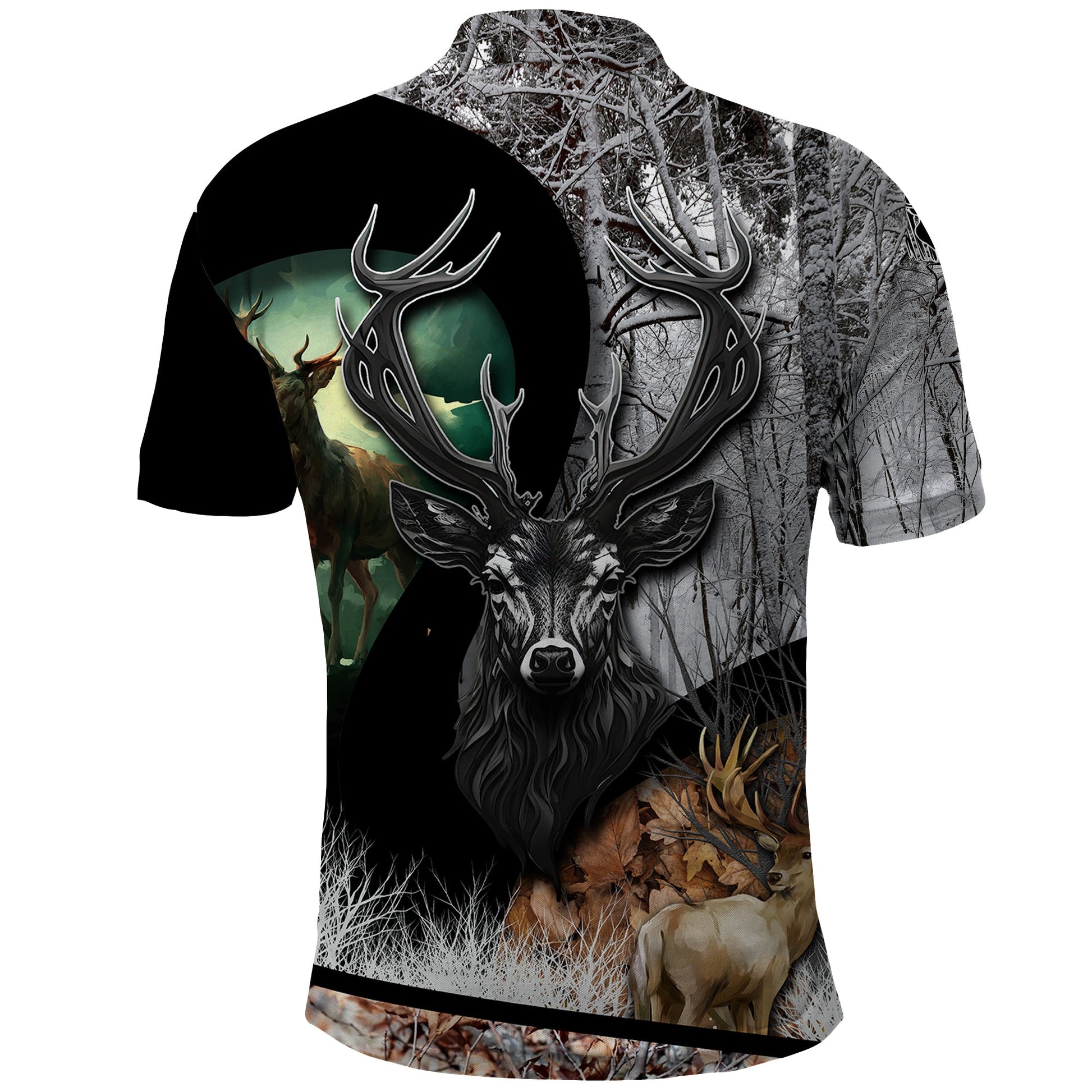 Deer Hunting A Mystical Deer With Large Antler Within A Forest Winter Forest Pattern Polo Shirt TS04