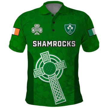 (Custom Text And Number) Ireland Rugby Go Shamrocks Polo Shirt LT14