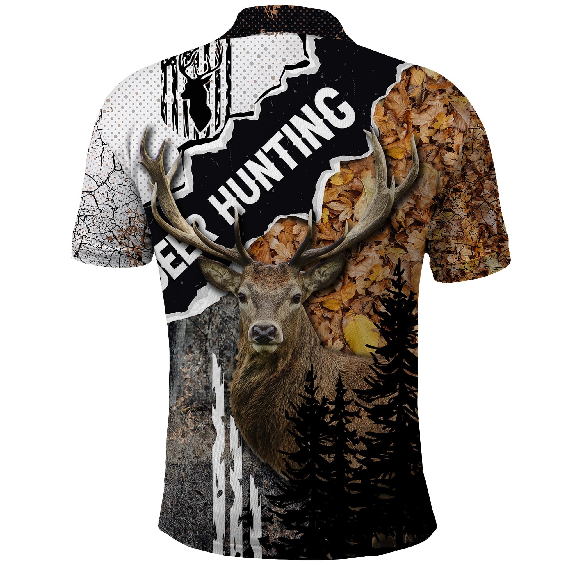 Deer Hunting Dry Broadleaf Forest Grunge Pattern Polo Shirt TS04