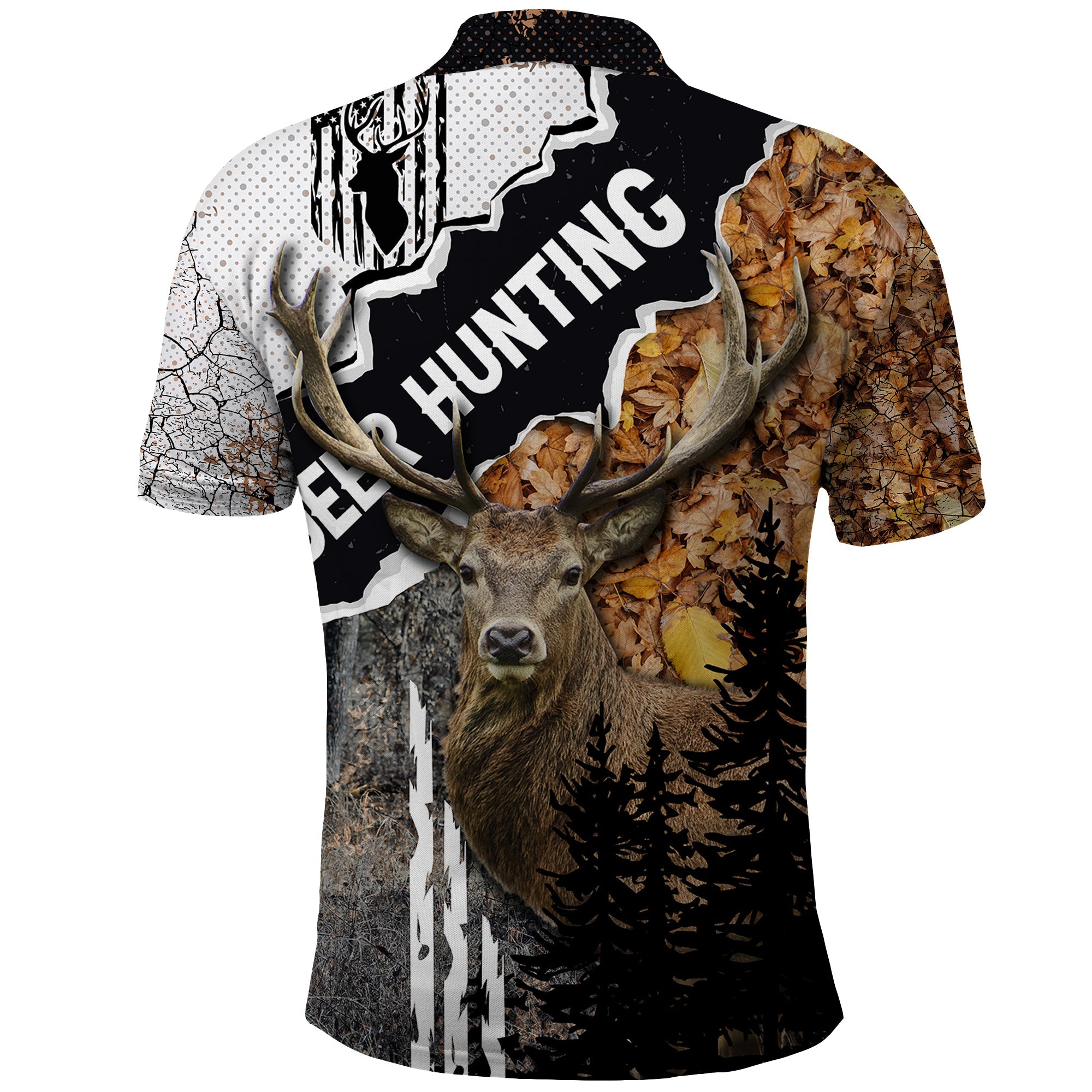 Deer Hunting Dry Broadleaf Forest Grunge Pattern Polo Shirt TS04