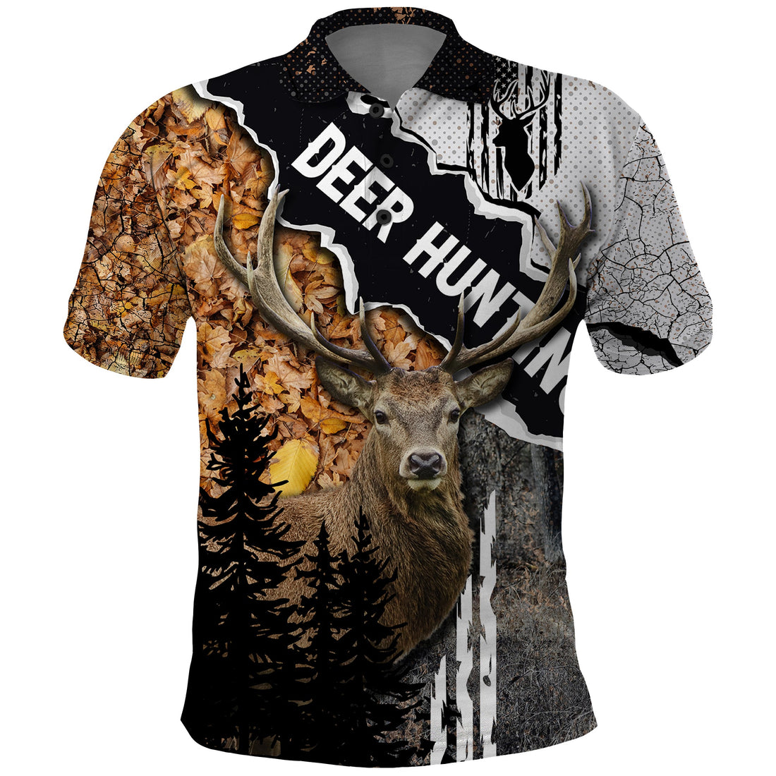 Deer Hunting Dry Broadleaf Forest Grunge Pattern Polo Shirt TS04