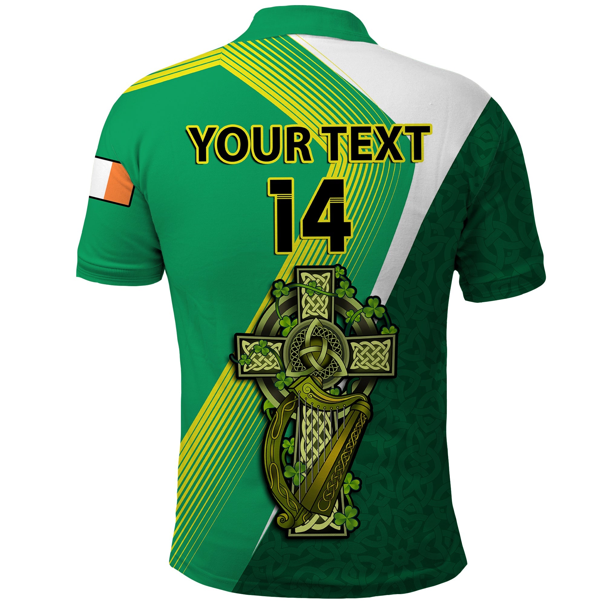 (Custom Text And Number) Ireland Rugby 7s Celtic Cross Shamrock Polo Shirt LT14