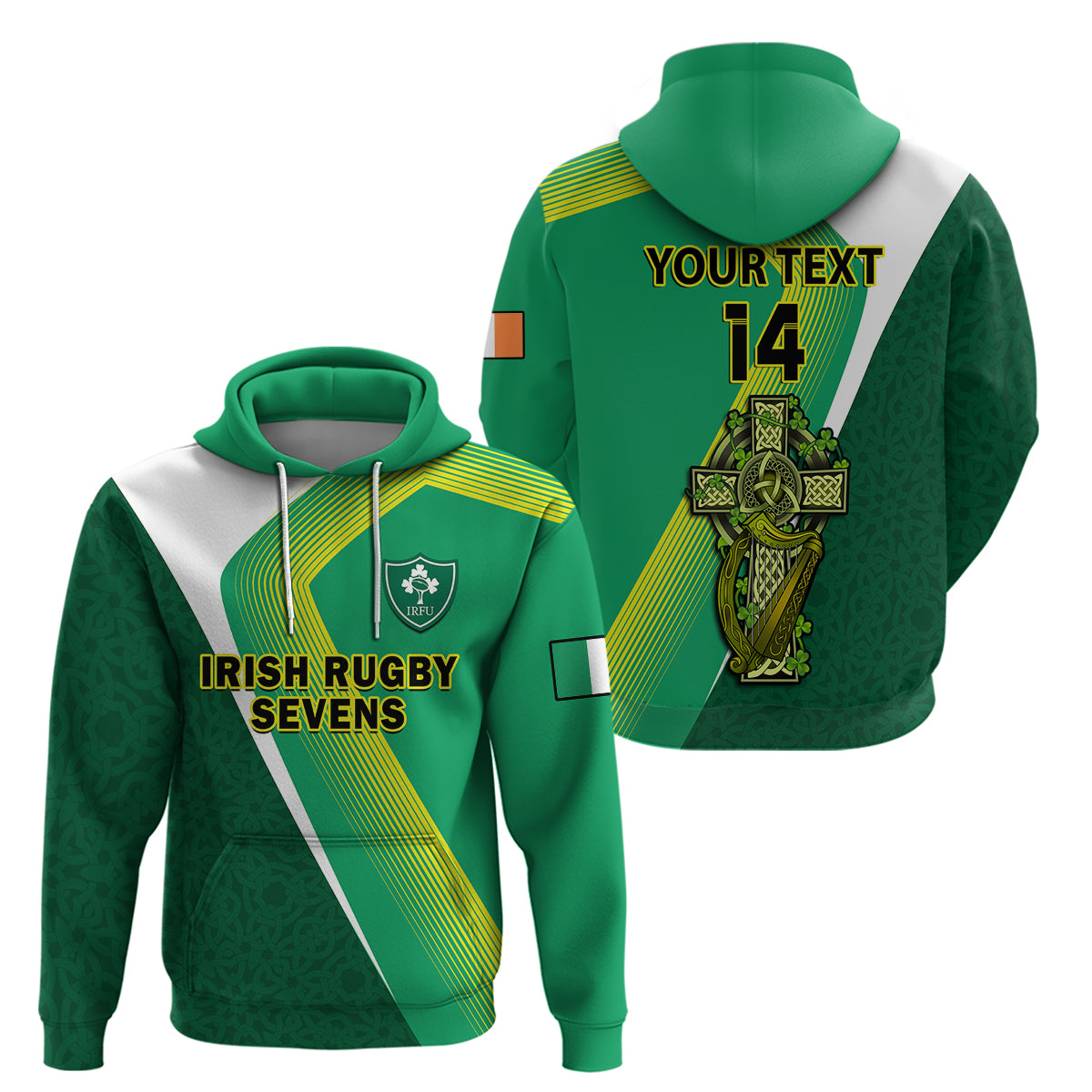 Custom Ireland Rugby 7s Celtic Cross Shamrock Hoodie LT14