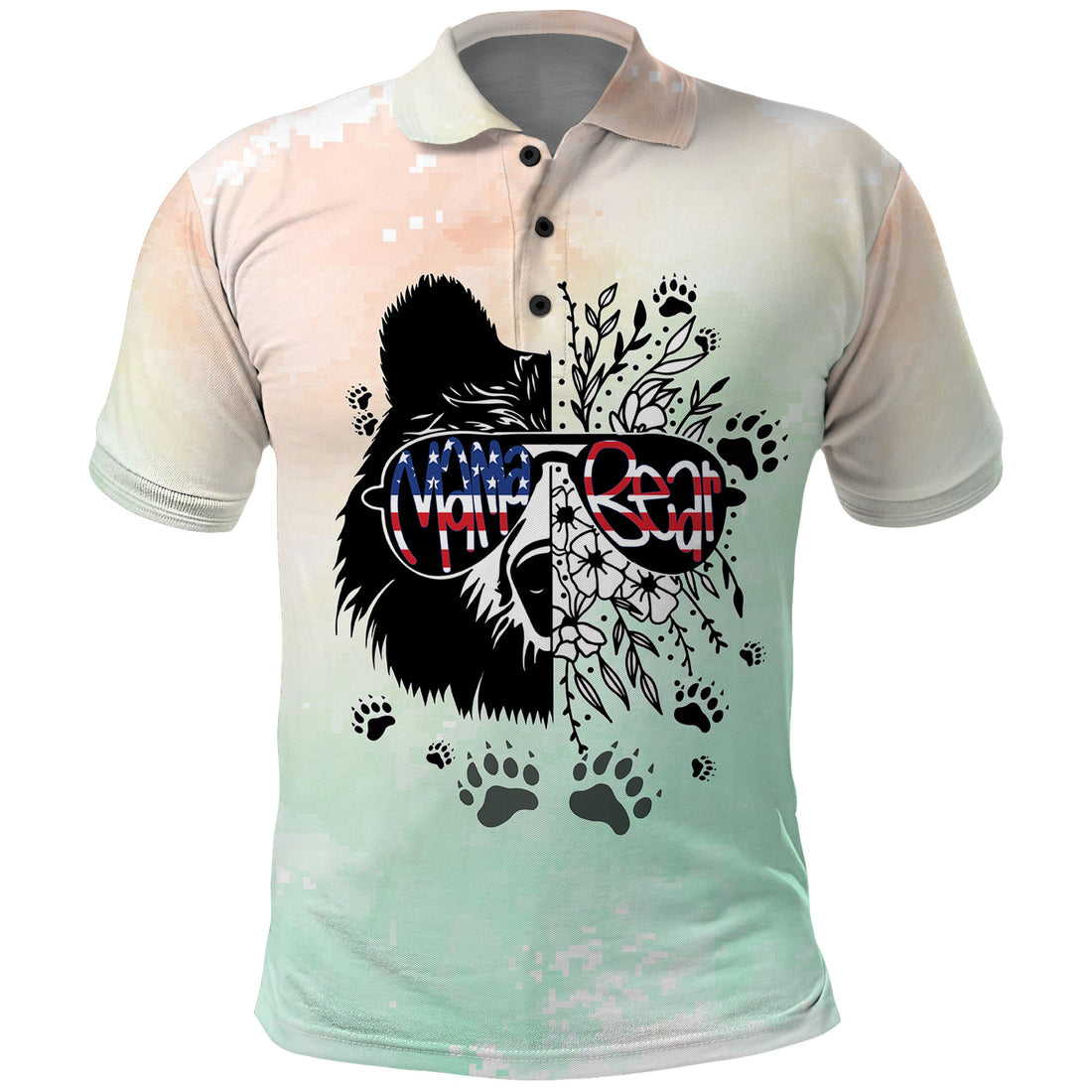 Custom Mama Bear US Flag First Mothers Day Polo Shirt Together TS07