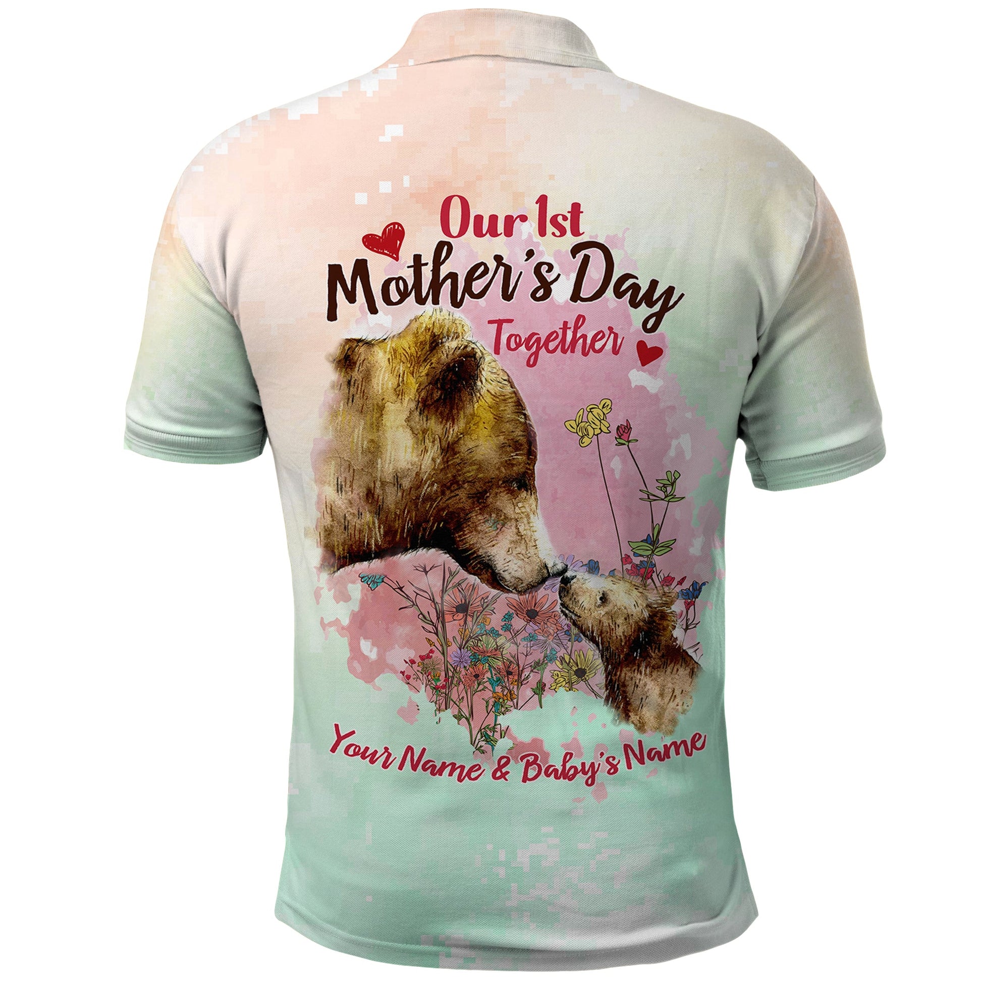 Custom Mama Bear US Flag First Mothers Day Polo Shirt Together TS07