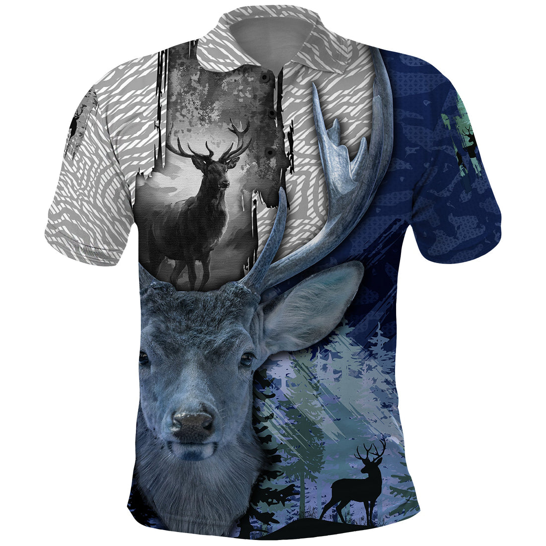Deer Hunting Stag In The Night Abstract Pattern Polo Shirt TS04
