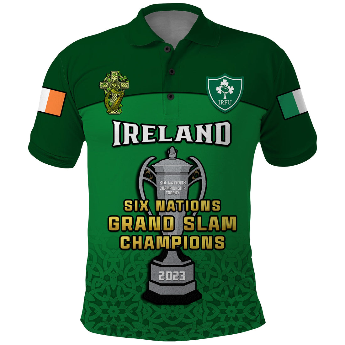 (Custom Text And Number) Ireland Rugby 2023 Champions Six Nations Irish Proud Polo Shirt LT14
