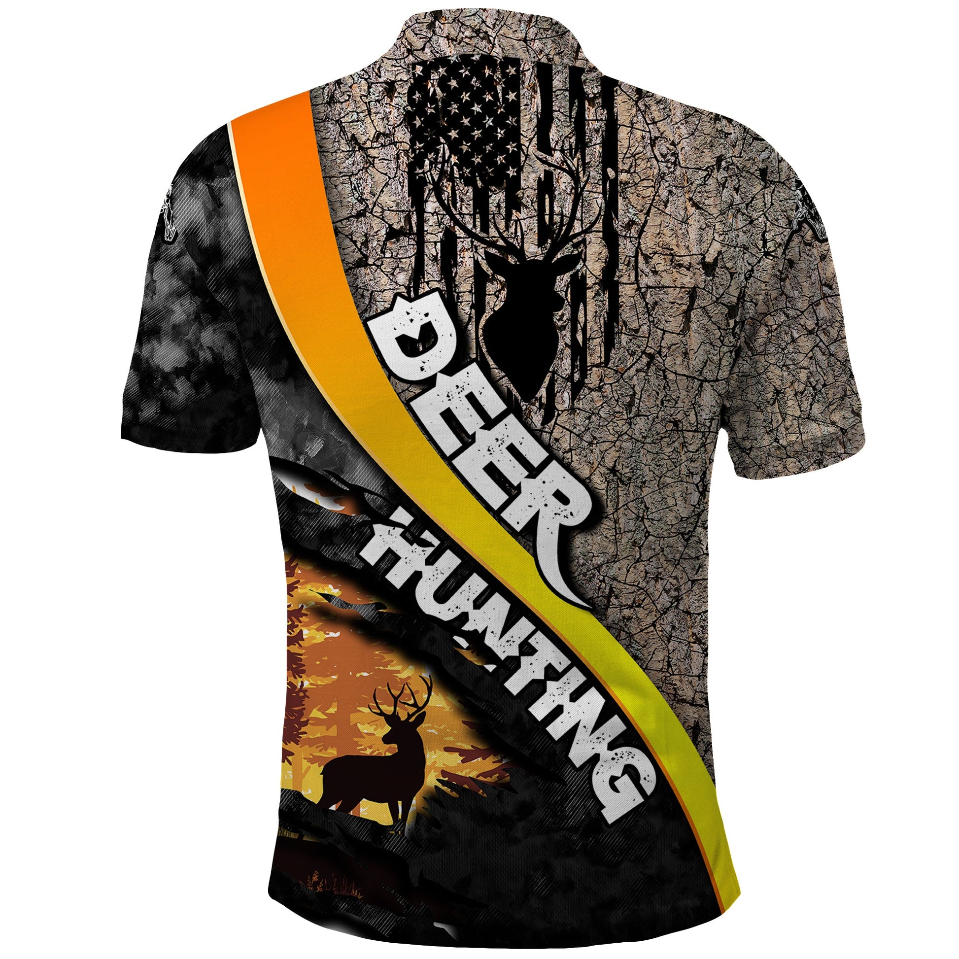 Deer Hunting Old Tree Bark Texture Gray Abstract Pattern Polo Shirt TS04