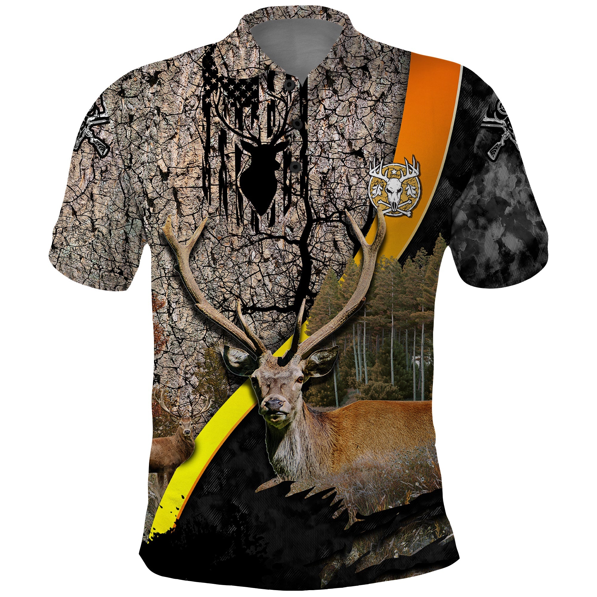 Deer Hunting Old Tree Bark Texture Gray Abstract Pattern Polo Shirt TS04