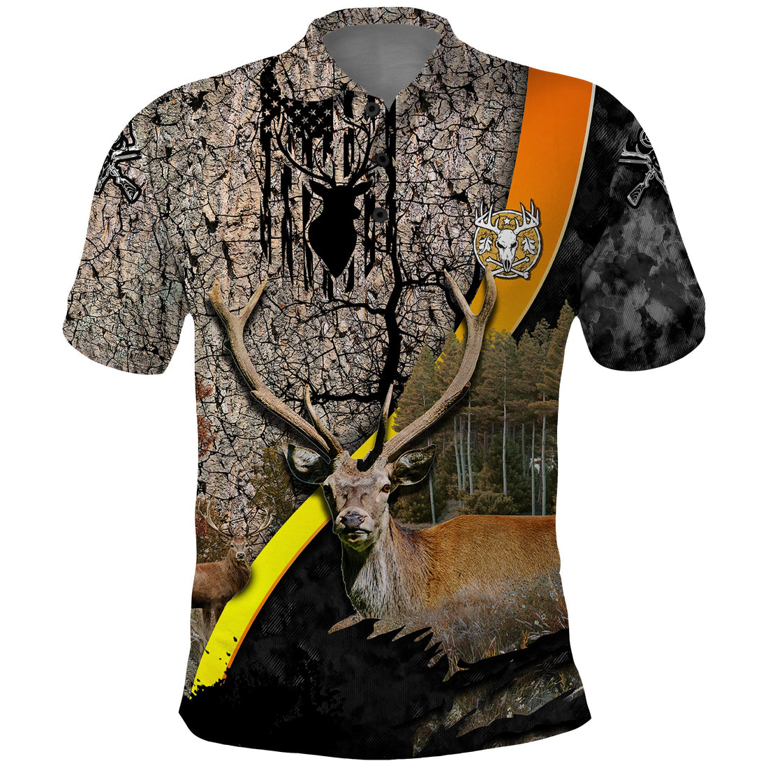 Deer Hunting Old Tree Bark Texture Gray Abstract Pattern Polo Shirt TS04