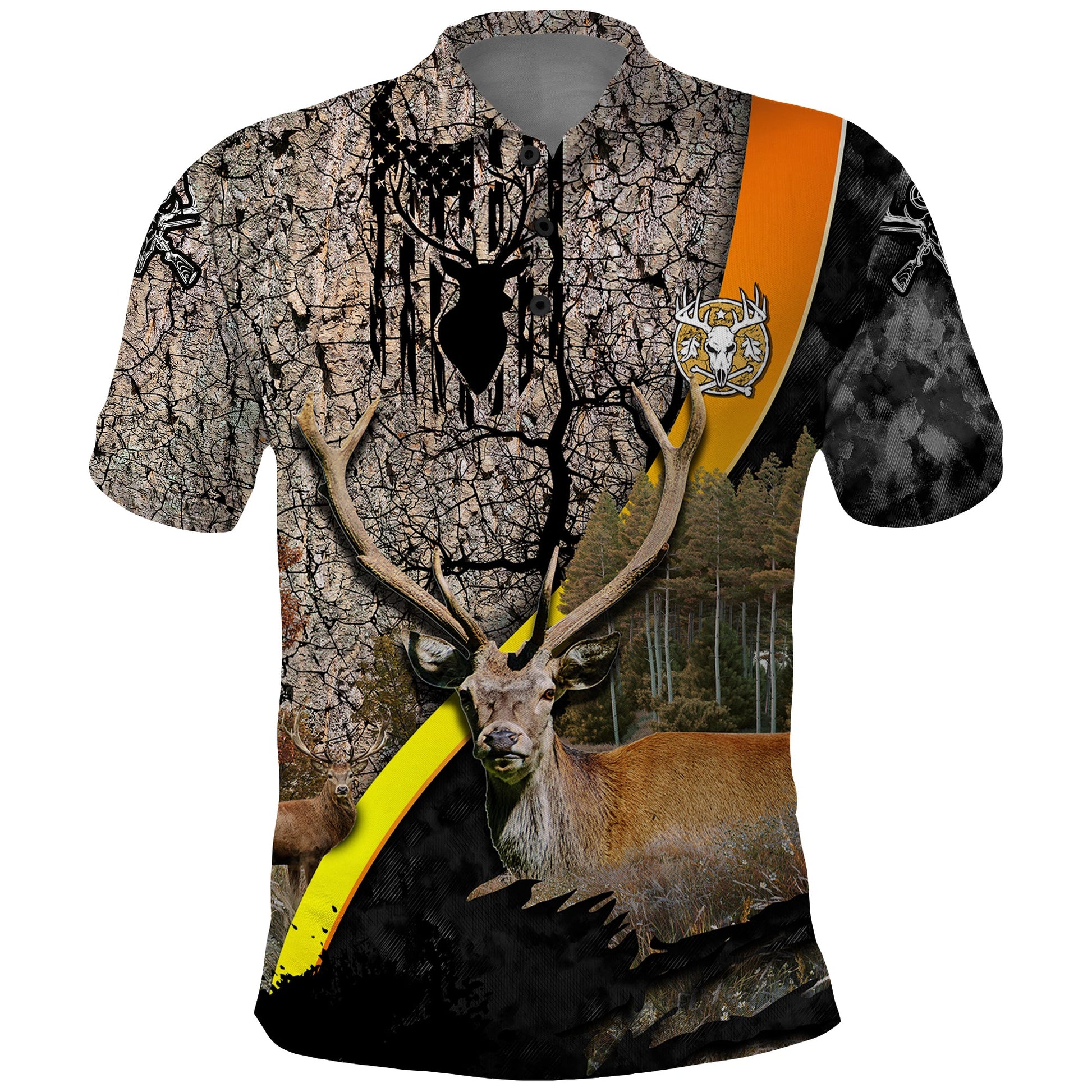 Deer Hunting Old Tree Bark Texture Gray Abstract Pattern Polo Shirt TS04
