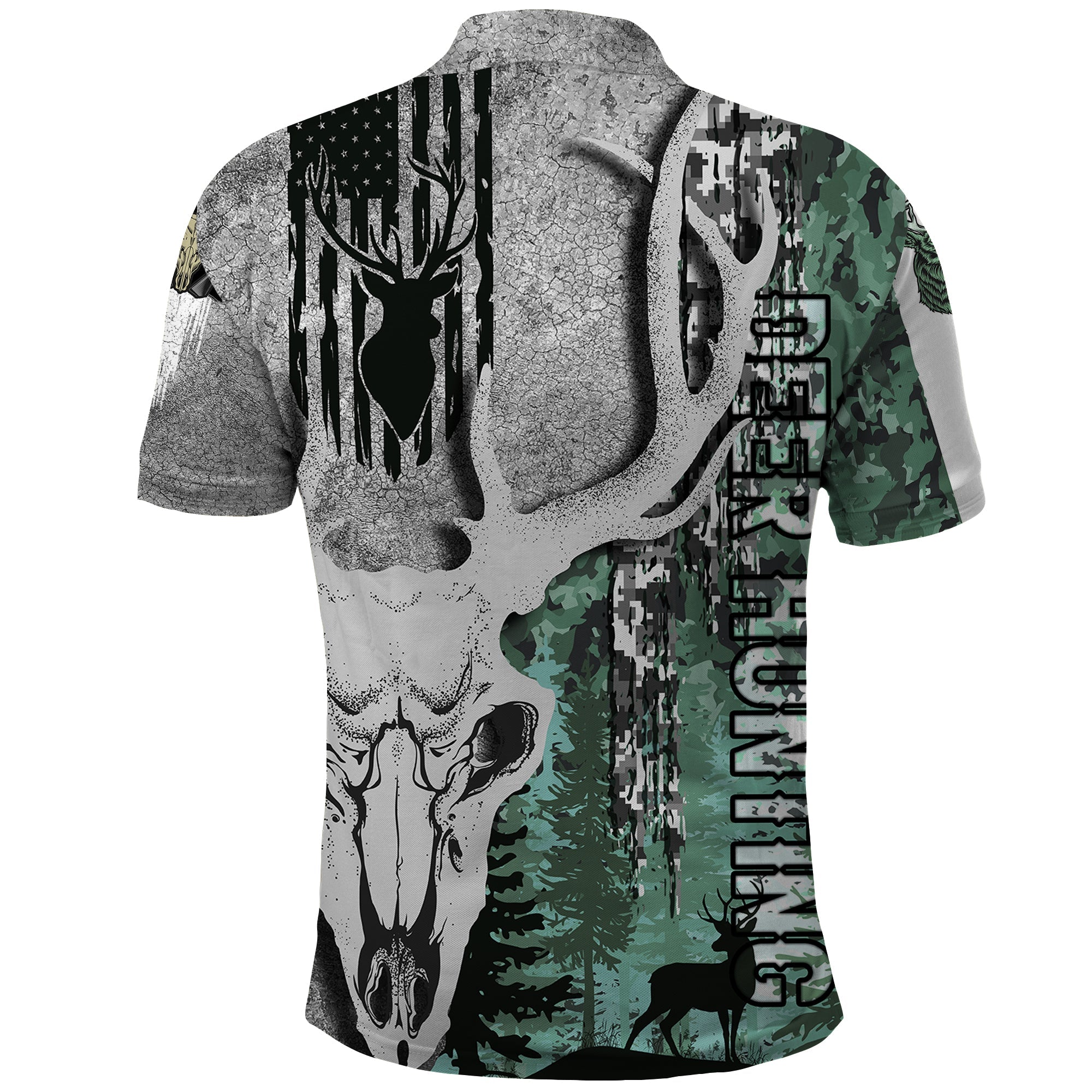 Deer Hunting Abstract Dark Forest Pattern Polo Shirt TS04