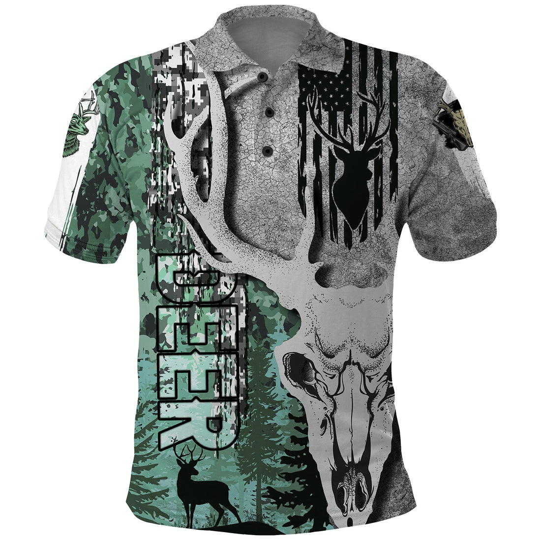 Deer Hunting Abstract Dark Forest Pattern Polo Shirt TS04